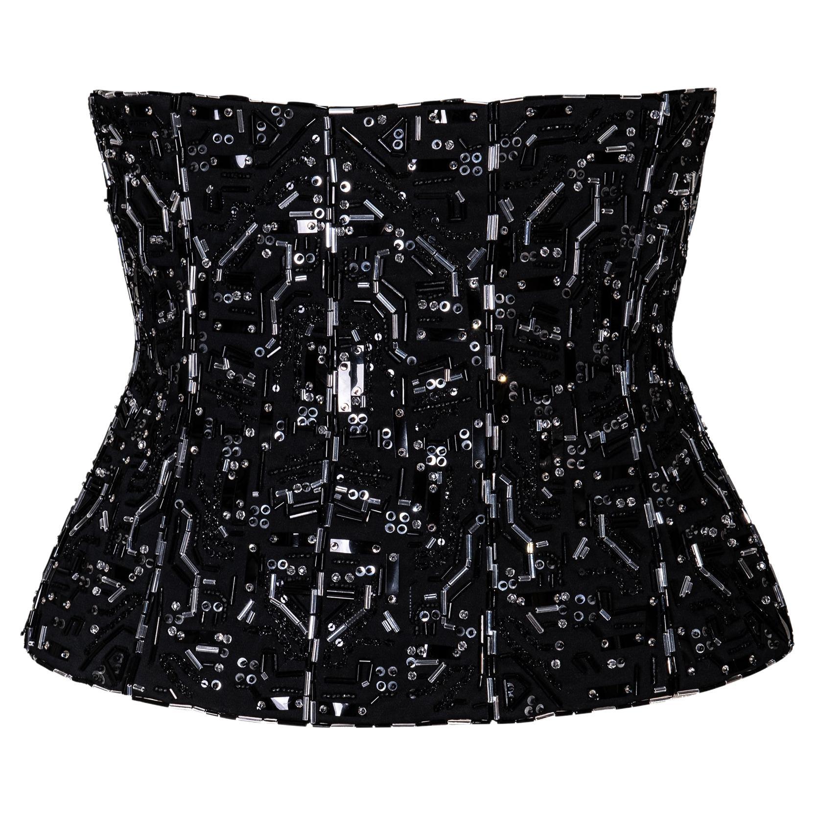 A/W 1999 Givenchy by Alexander McQueen Circuit Board Black Embellished Corset For Sale