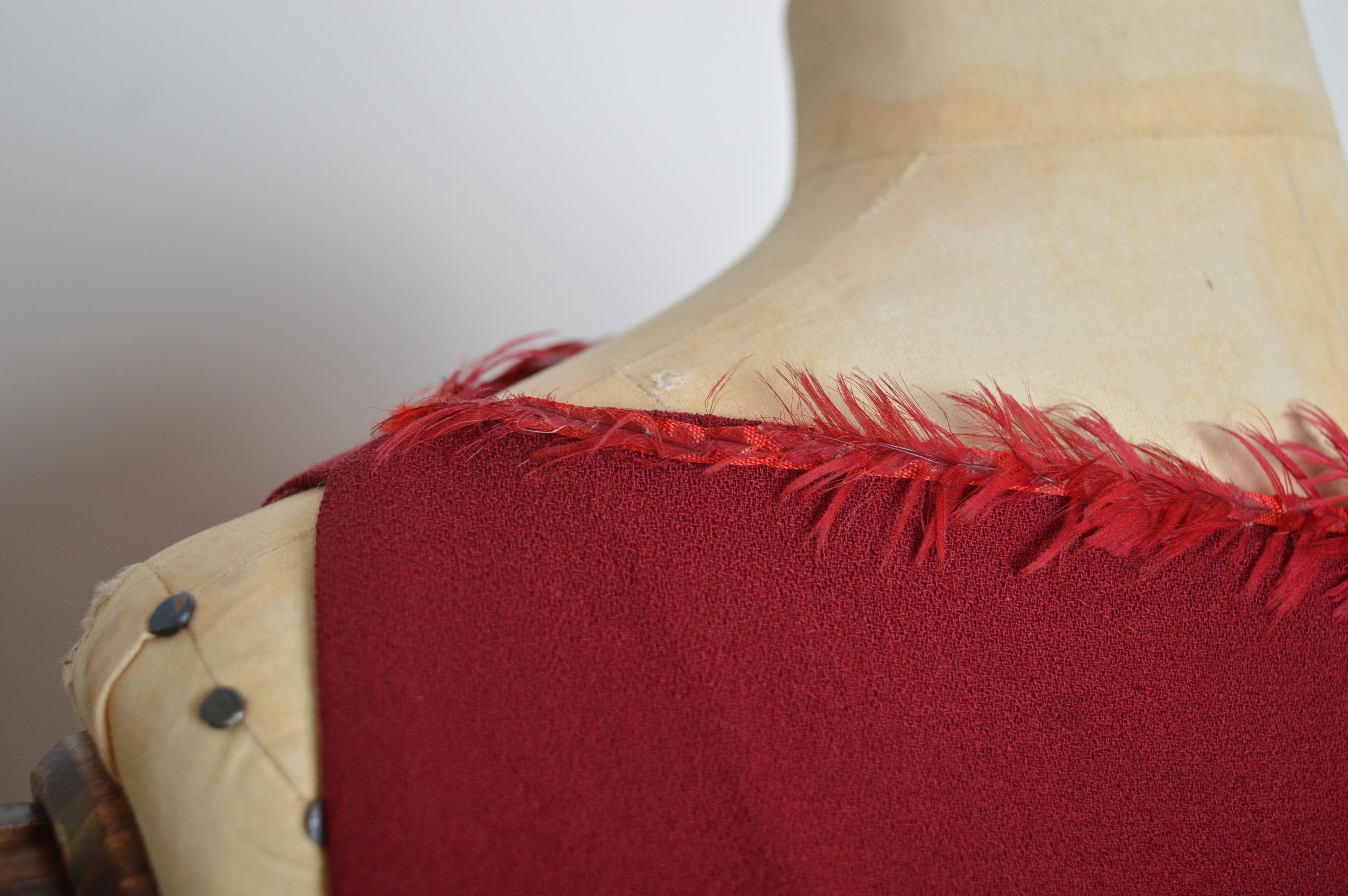 A/W 1999 John Galliano Granate Borgoña Cockerel vestido con cuello de plumas en venta 9