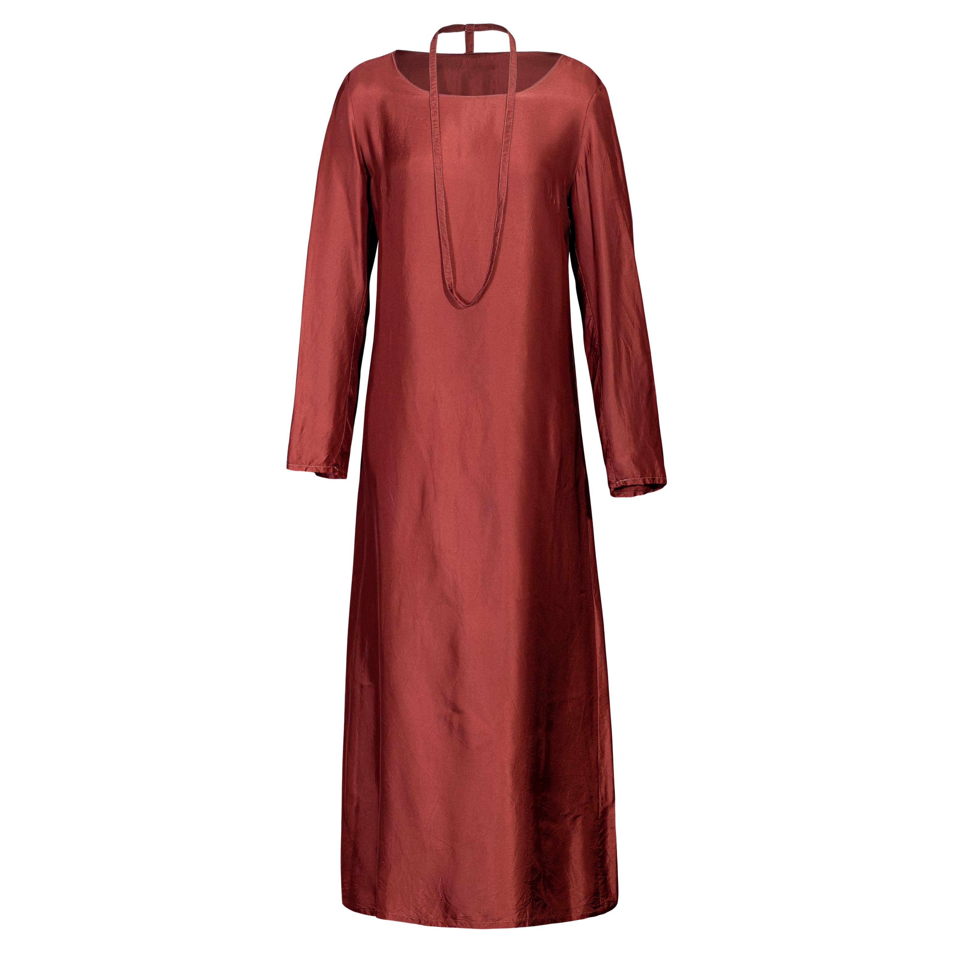 A/W 1999 Maison Martin Margiela Deep Rust Color-way 'Lining' Long Sleeve Dress For Sale