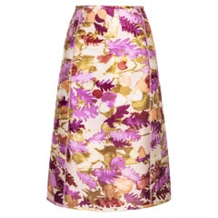 A/W 1999 Prada by Miuccia Prada Watercolor Leaf Print Midi Skirt