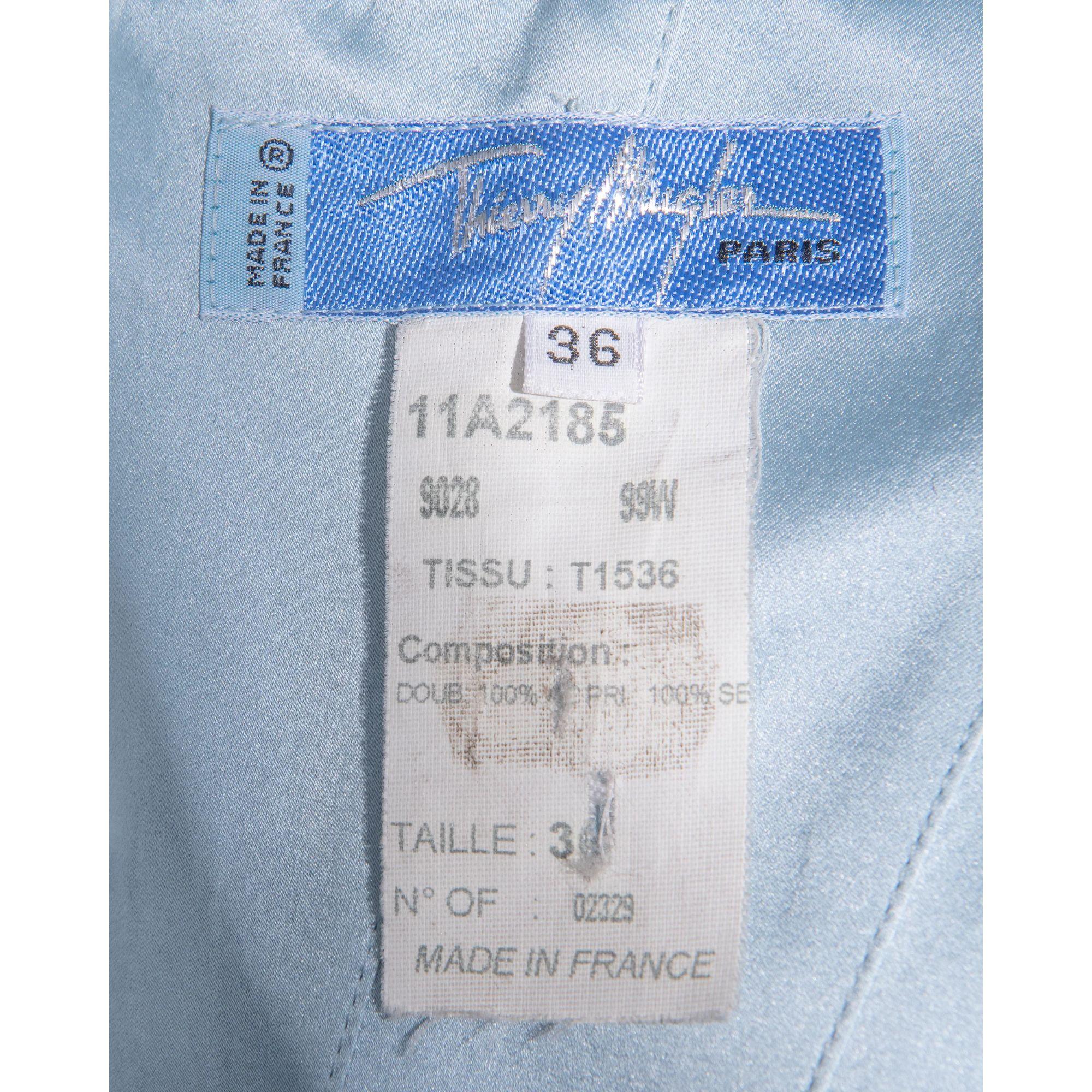 A/W 1999 Thierry Mugler Light Blue Silk Satin Halter Gown 3