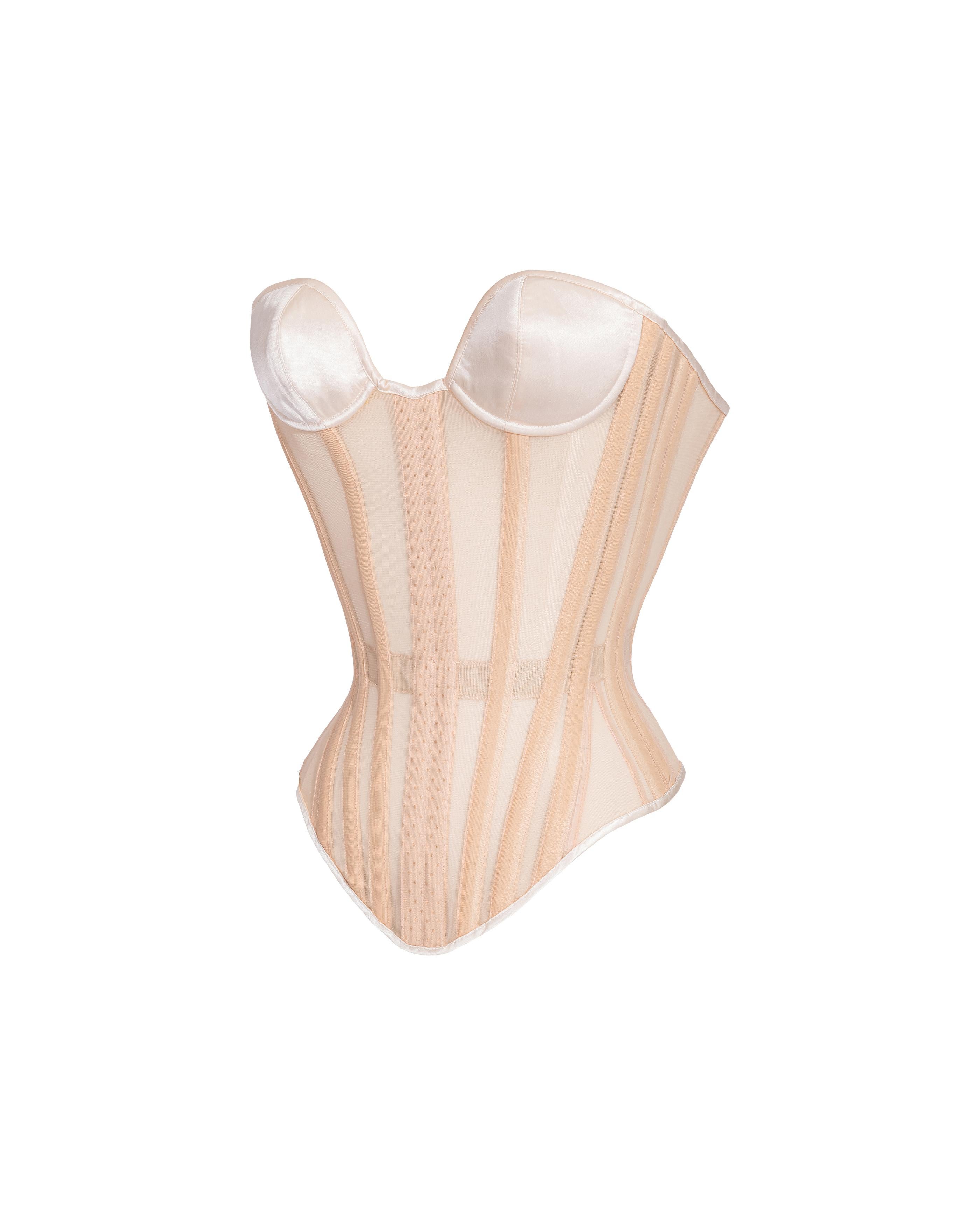 A/W 1999 Thierry Mugler Nude Semi-Sheer Boned Corset In Excellent Condition In North Hollywood, CA