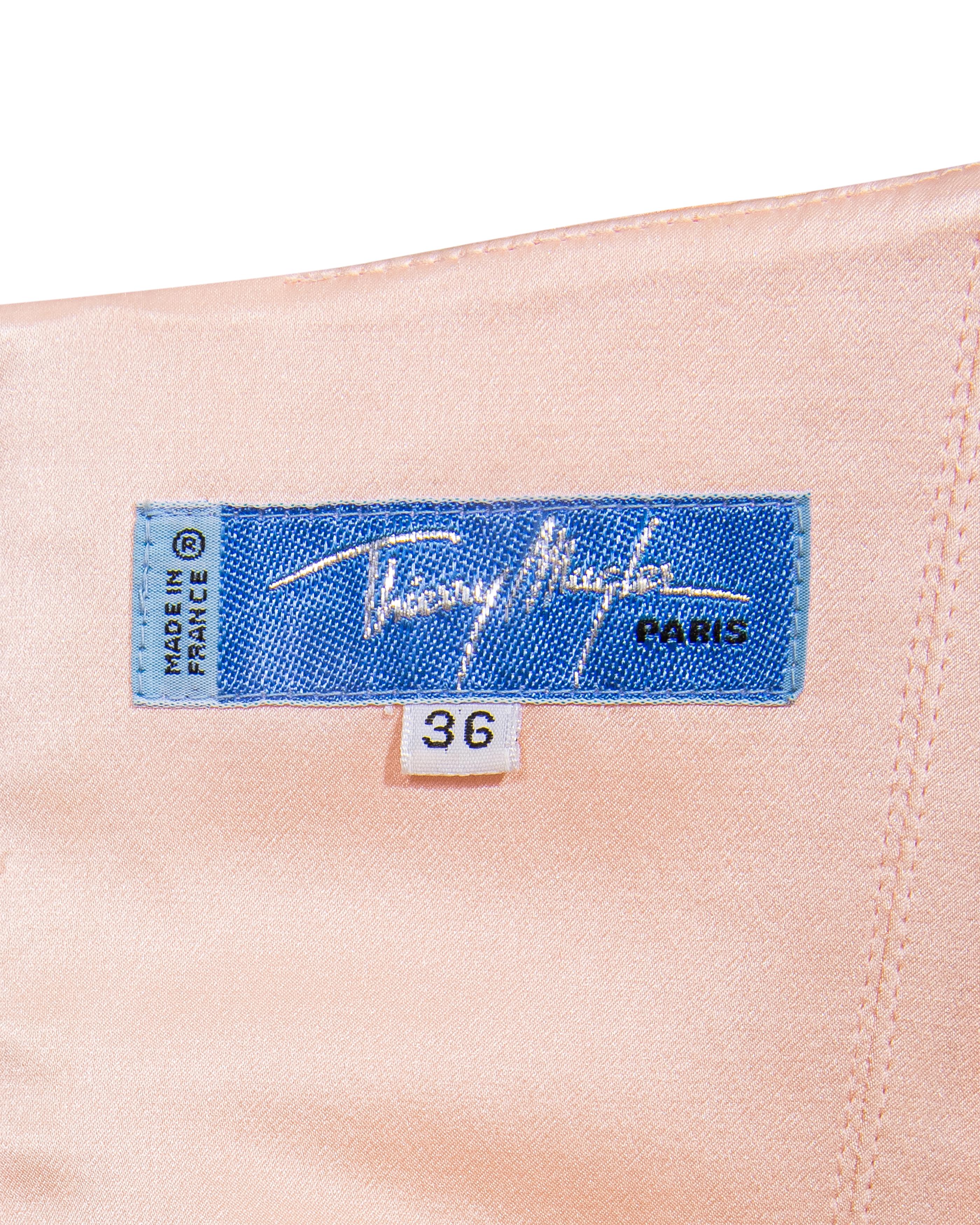 A/W 1999 Thierry Mugler Peach Asymmetrical Strapless Drape Gown 7
