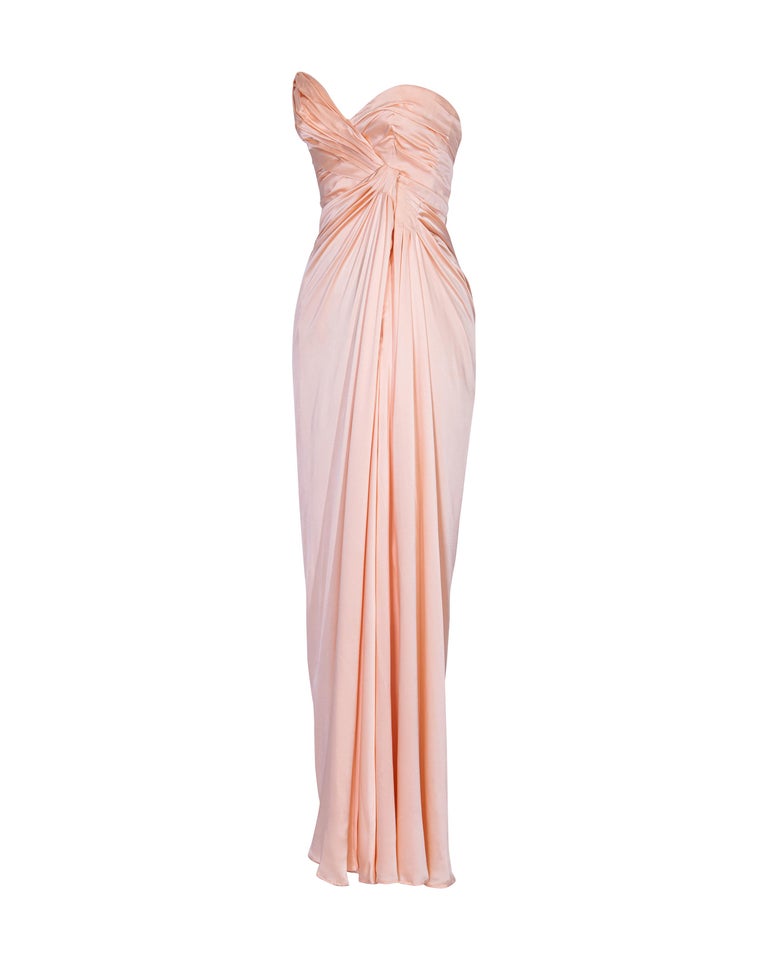 A/W 1999 Thierry Mugler Peach Asymmetrical Strapless Drape Gown at 1stDibs A/W 1999 Thierry Mugler Peach Asymmetrical Strapless Drape Gown at 1stDibs