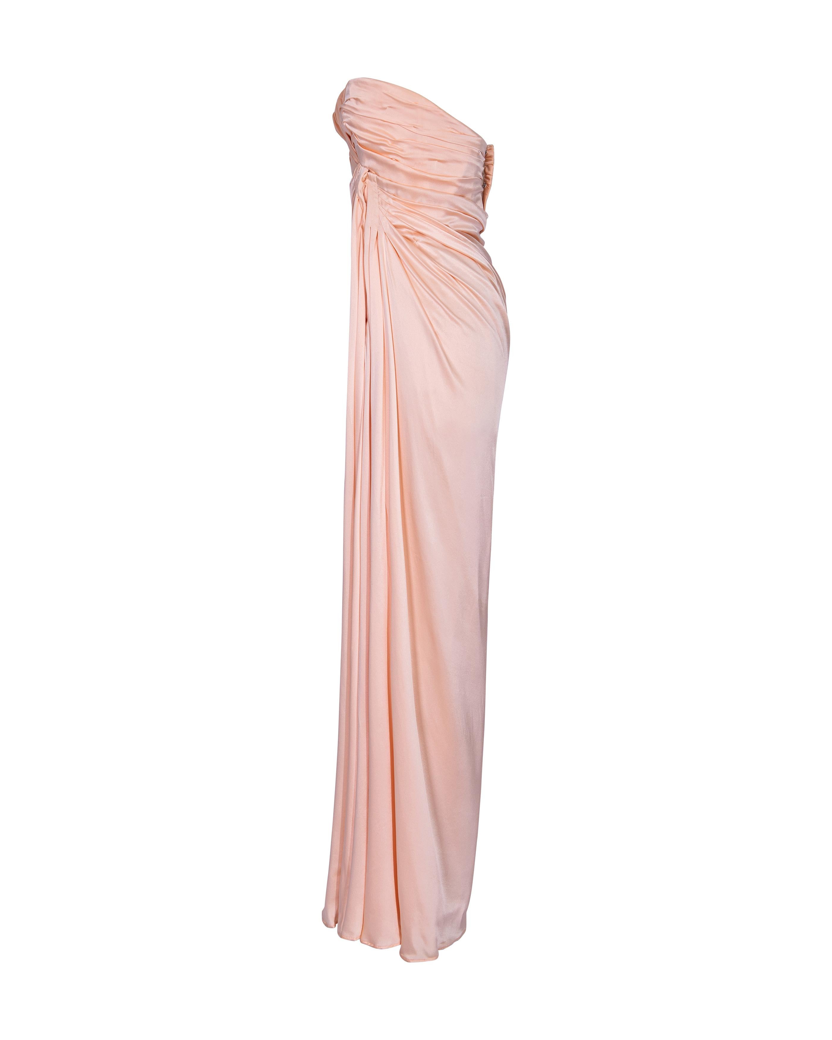 Women's A/W 1999 Thierry Mugler Peach Asymmetrical Strapless Drape Gown