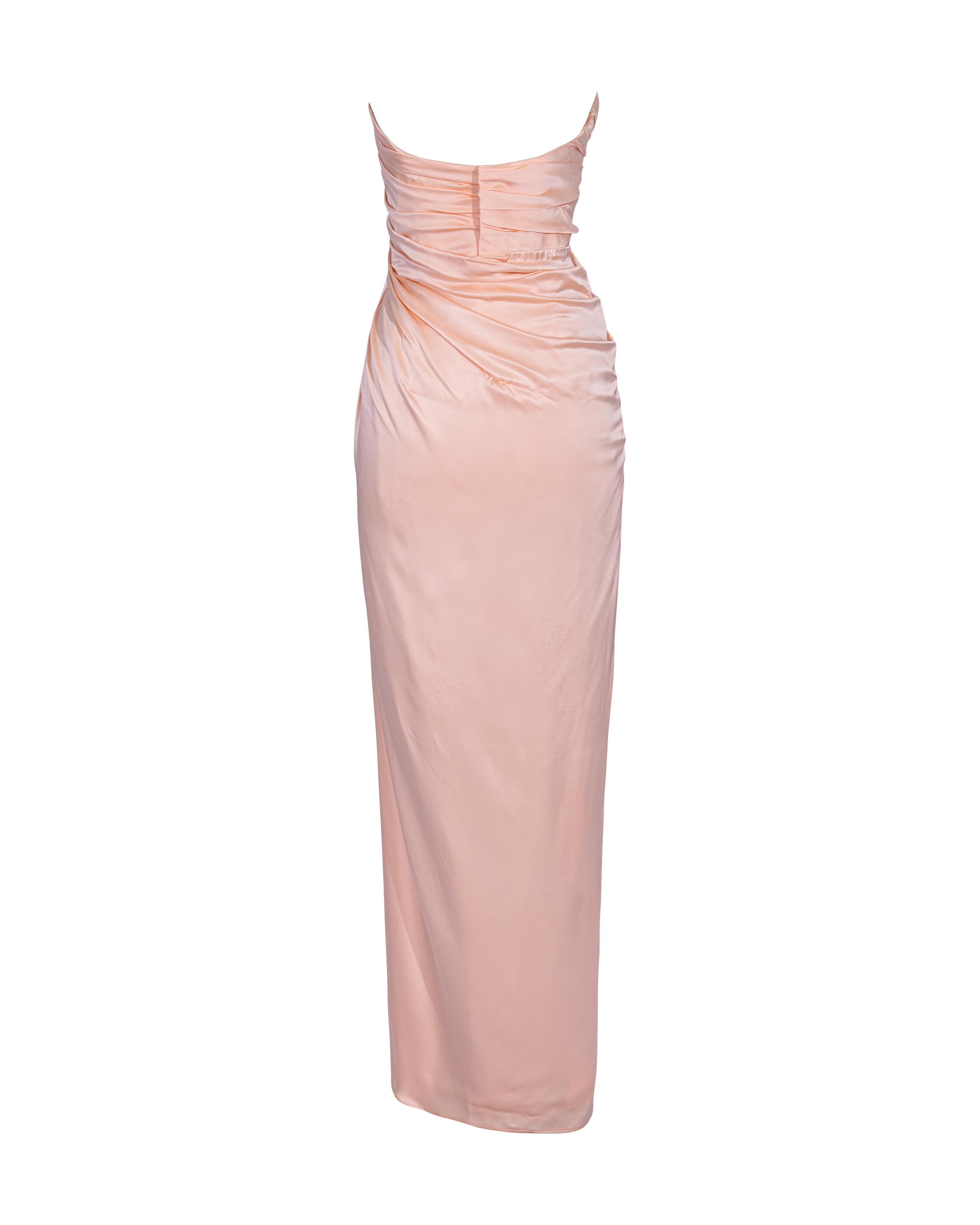 A/W 1999 Thierry Mugler Peach Asymmetrical Strapless Drape Gown 1