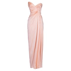 A/W 1999 Thierry Mugler Peach Asymmetrical Strapless Drape Gown