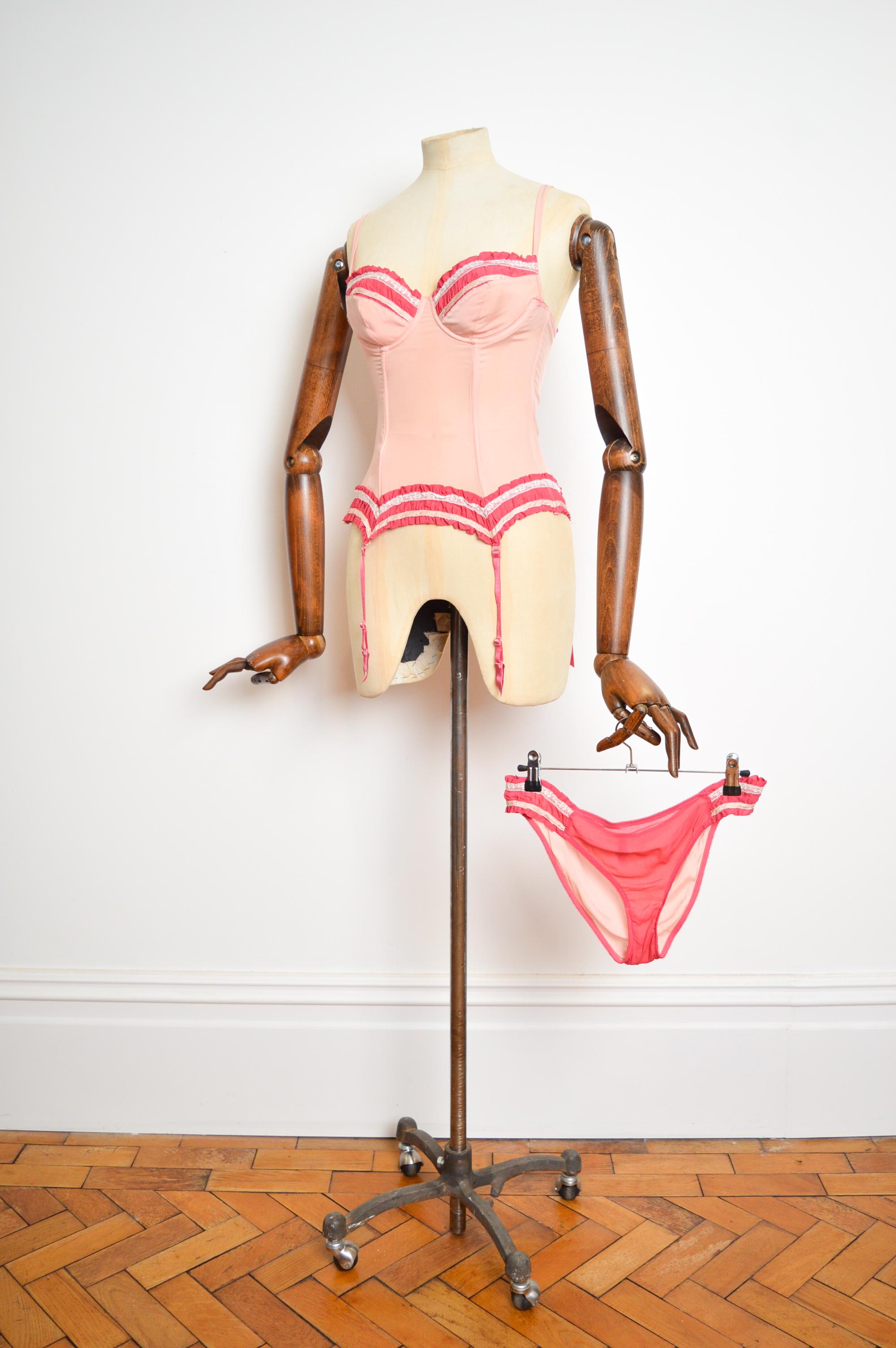 A/W 2000- 2001 John Galliano Pure Silk Pink Corset Bustier & Panties Set 9