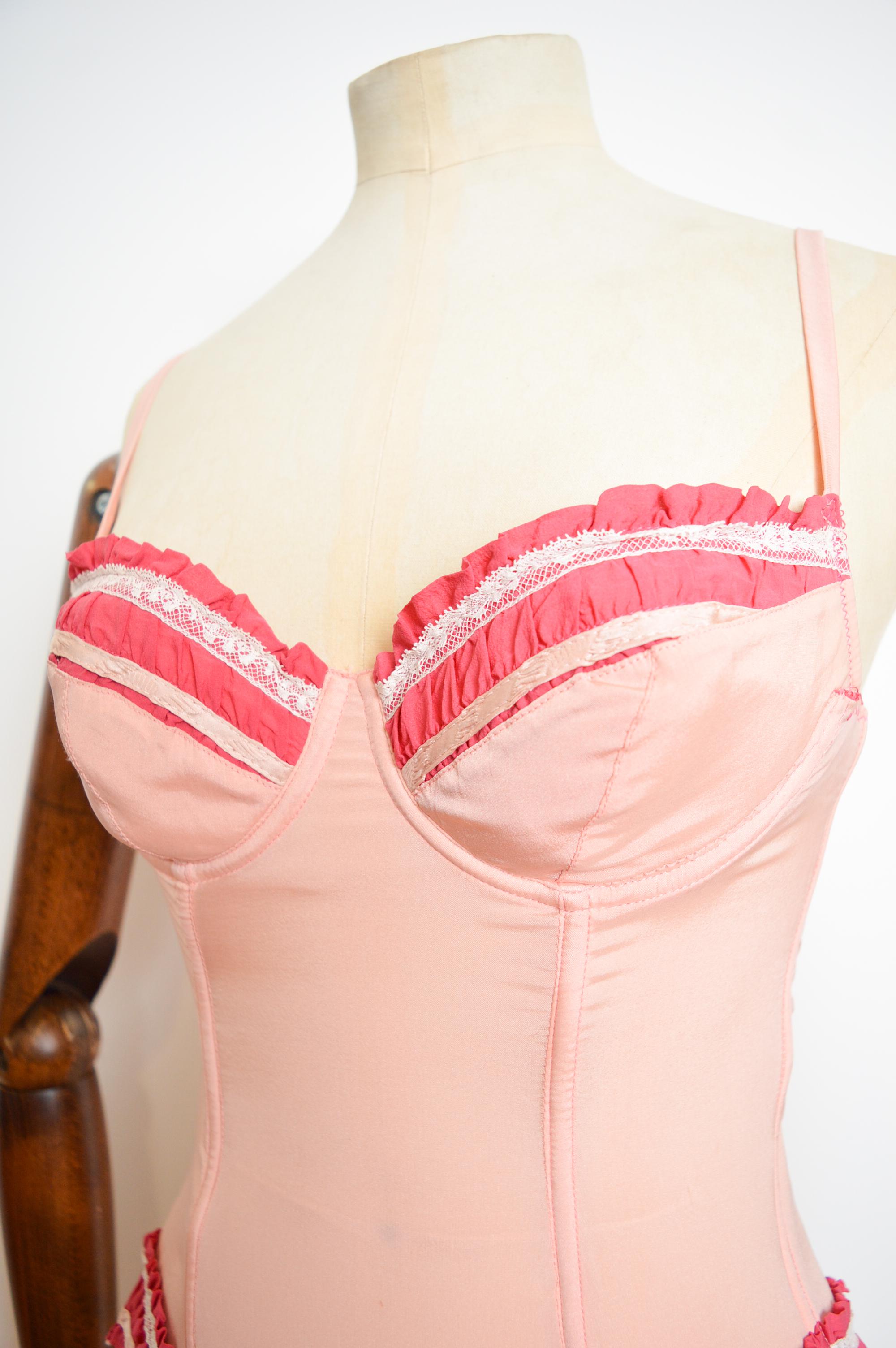 Women's A/W 2000- 2001 John Galliano Pure Silk Pink Corset Bustier & Panties Set