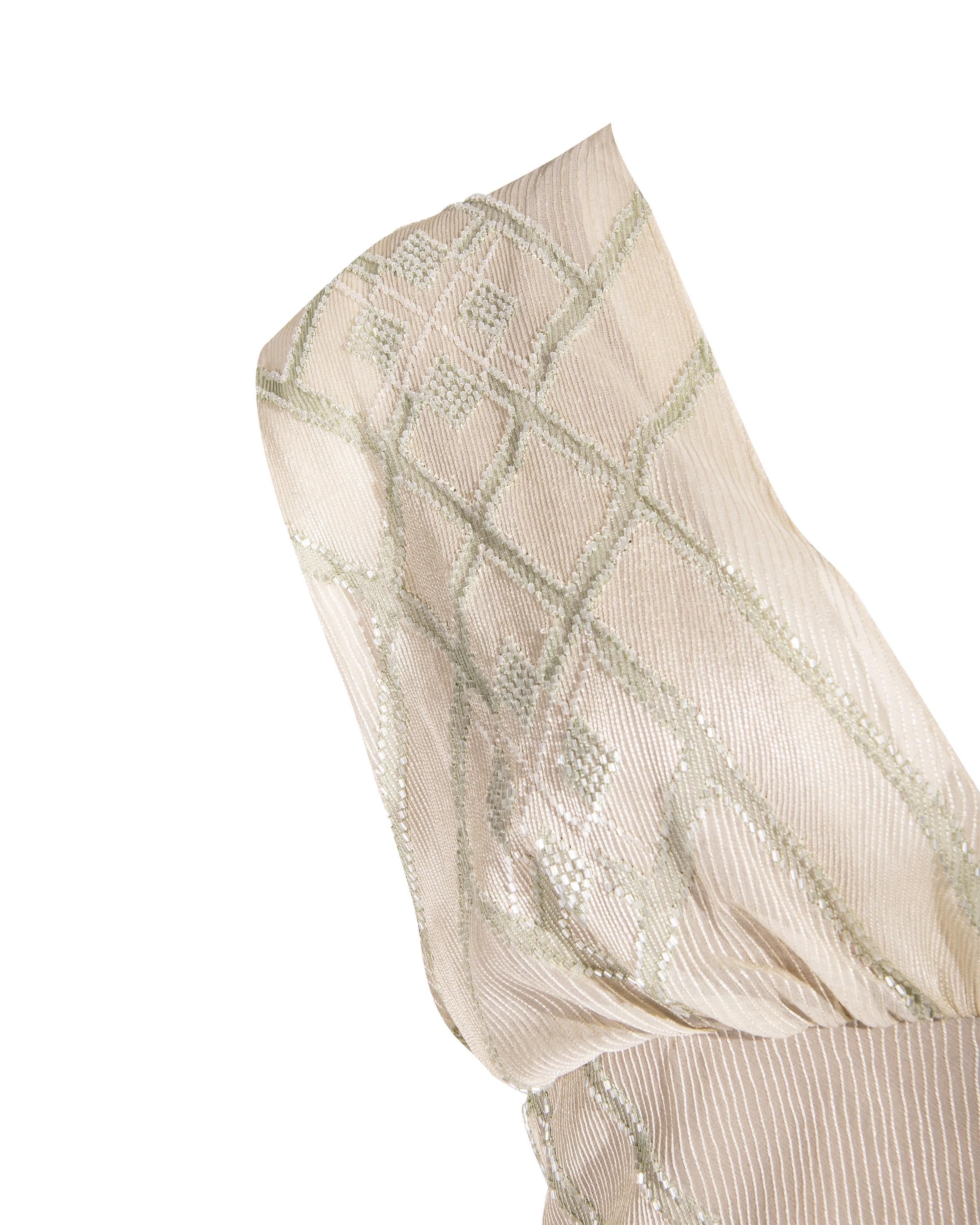 A/W 2000 Chloe by Stella McCartney Cream Dress with Green Beaded Accents In New Condition In North Hollywood, CA