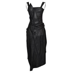 A/W 2000 Christian Dior Black Asymmetrical Leather Bondage Midi Dress