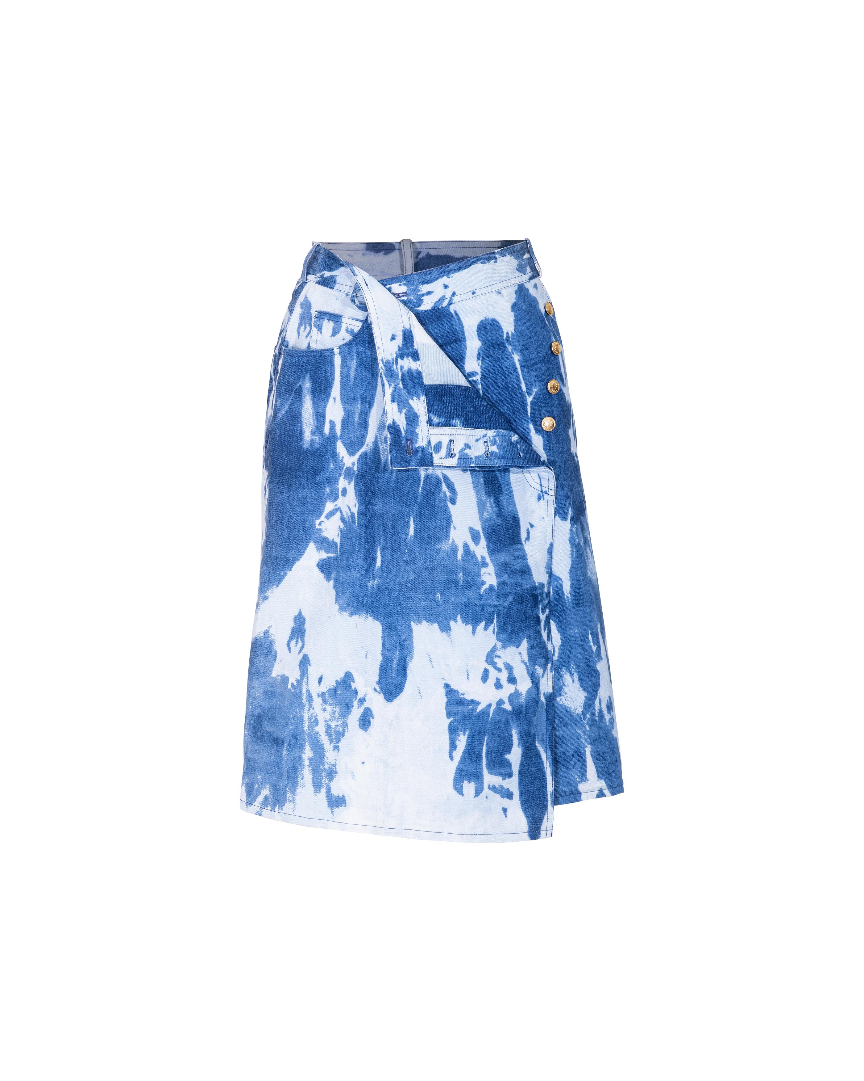 Blue A/W 2000 Christian Dior by John Galliano Denim Tie-Dye Wrap Skirt