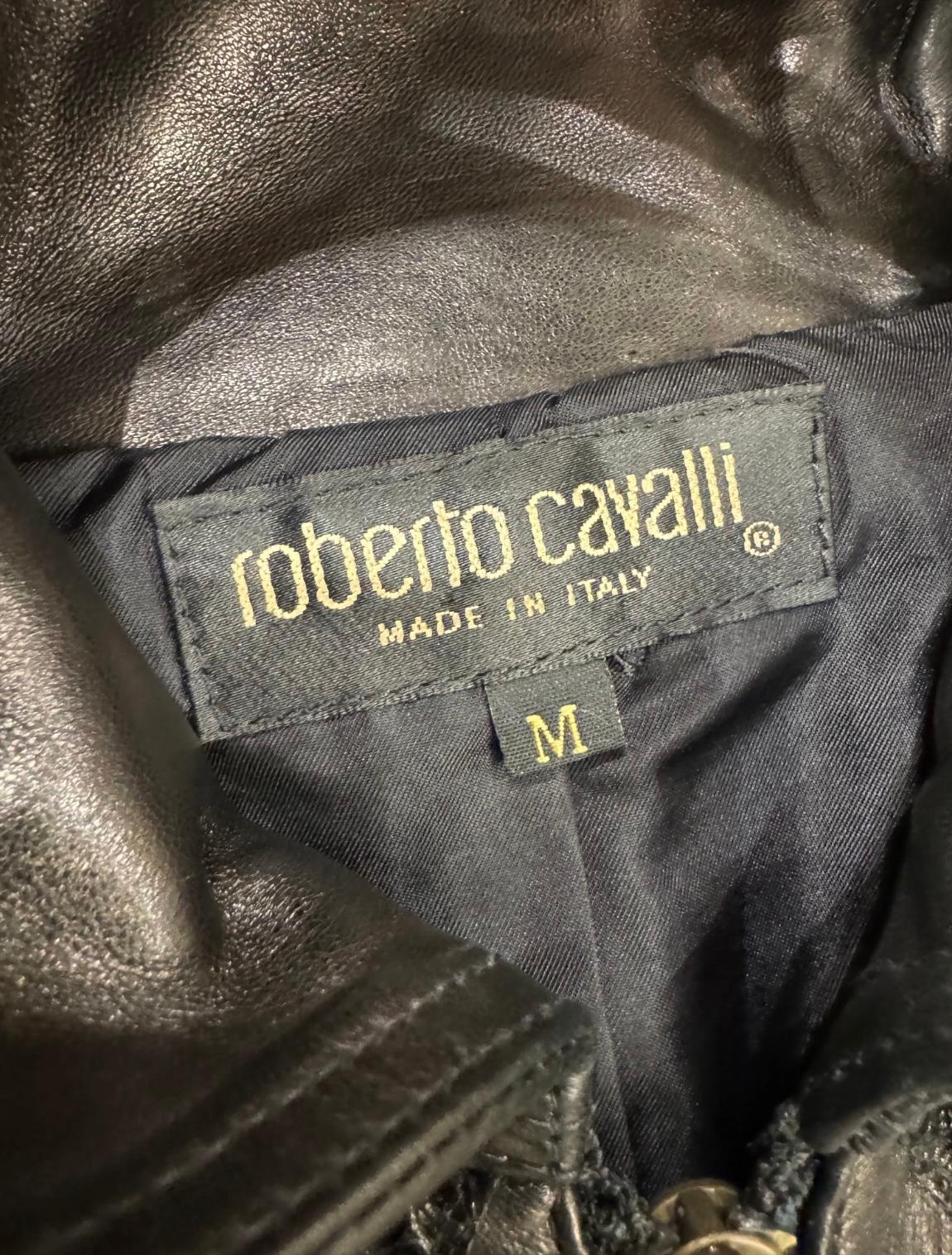 A/W 2000 Roberto Cavalli biker leather jacket with flared sleeves and python det For Sale 1