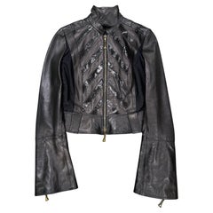 A/W 2000 Roberto Cavalli biker leather jacket with flared sleeves and python det