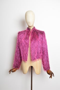 A/W 2000 Yves Saint Laurent by Alber Elbaz Hot Pink shaggy feather Jacket