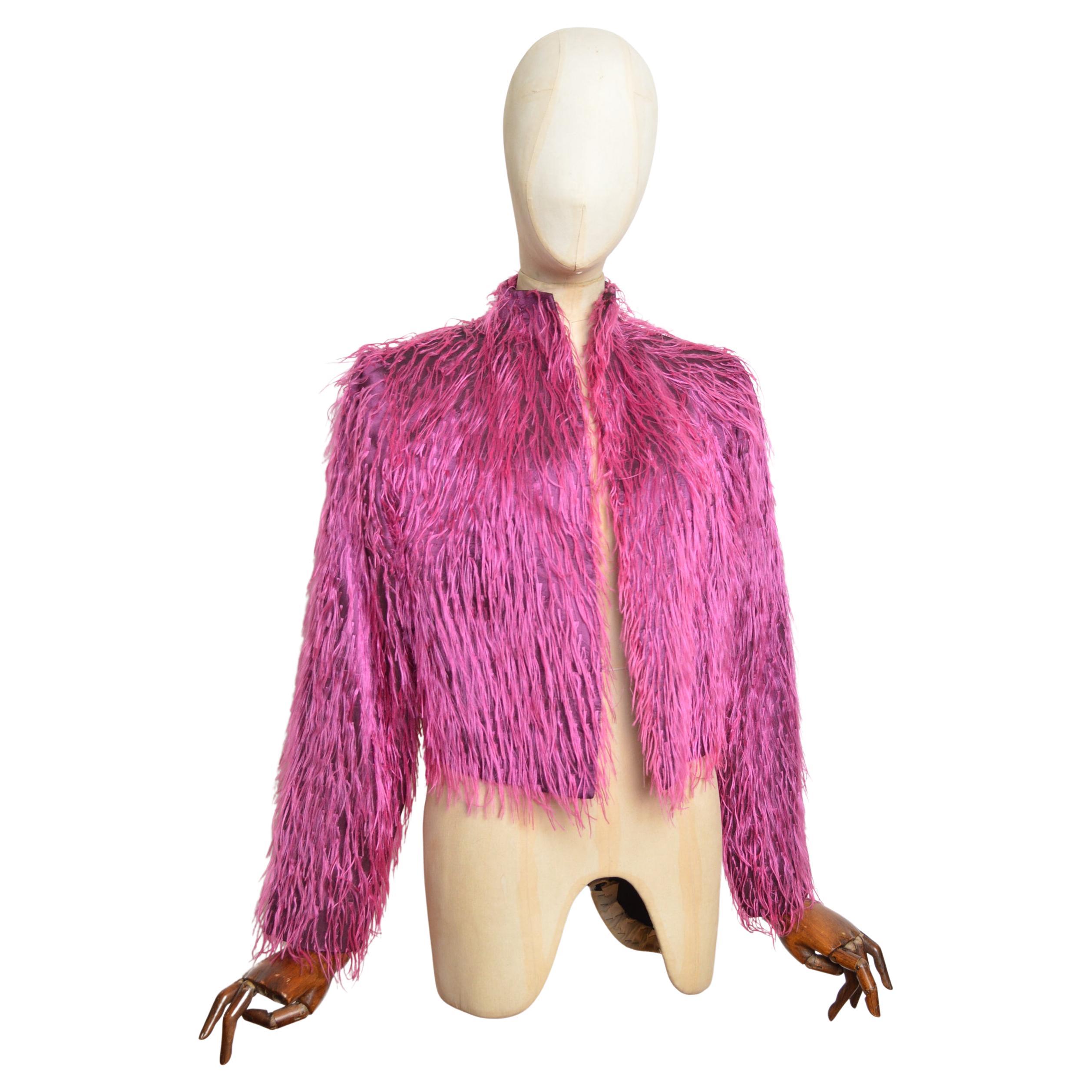 A/I 2000 Yves Saint Laurent by Alber Elbaz Giacca di piume arruffate rosa caldo