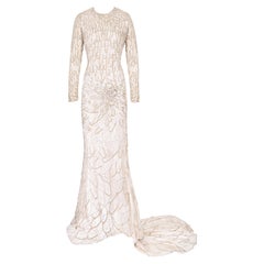 A/W 2001 Atelier Versace Ecru Heavily Embellished Long Sleeve Semi-Sheer Gown