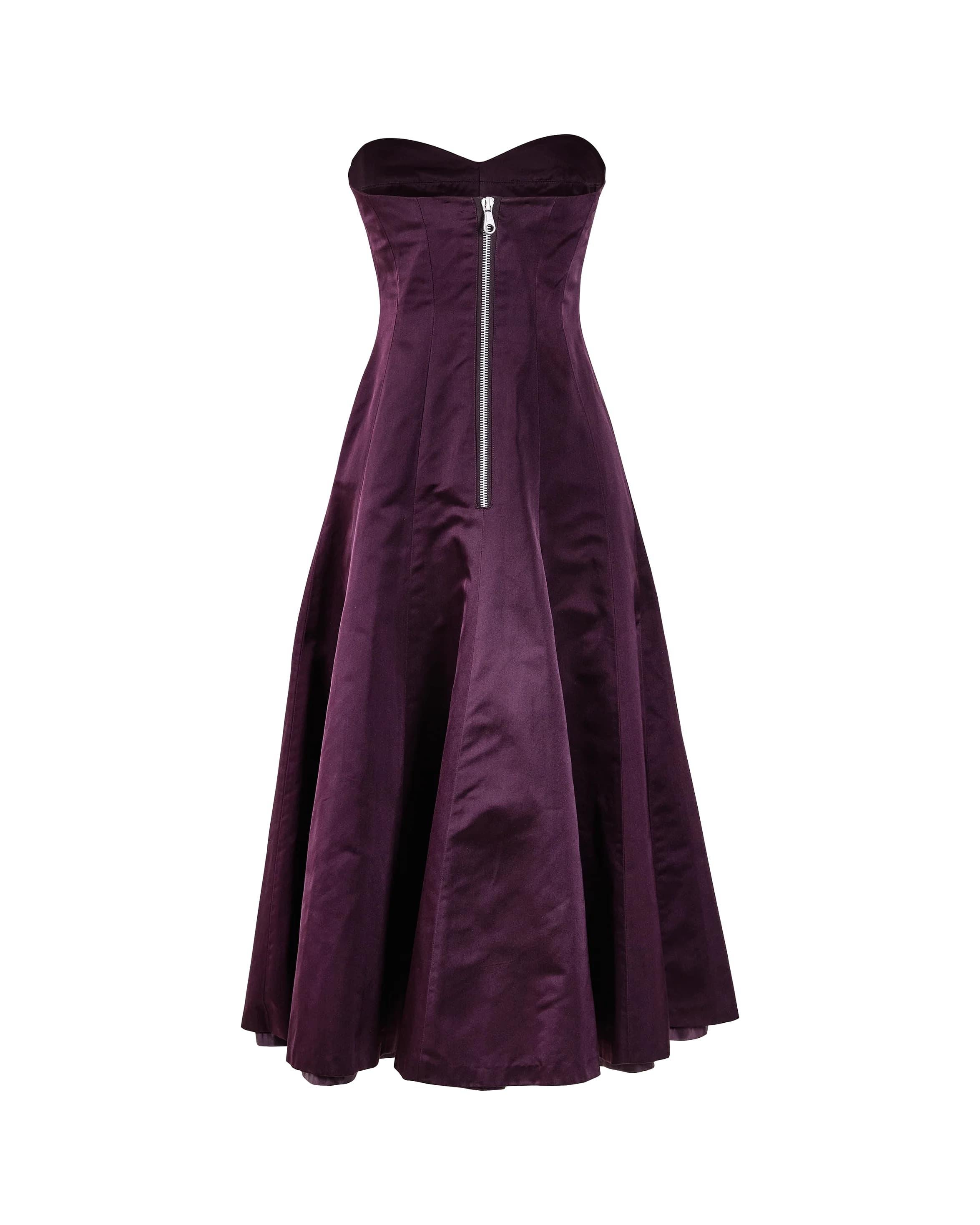 A/W 2001 Chloé by Stella McCartney Purple Strapless Silk Midi Dress In Excellent Condition In North Hollywood, CA