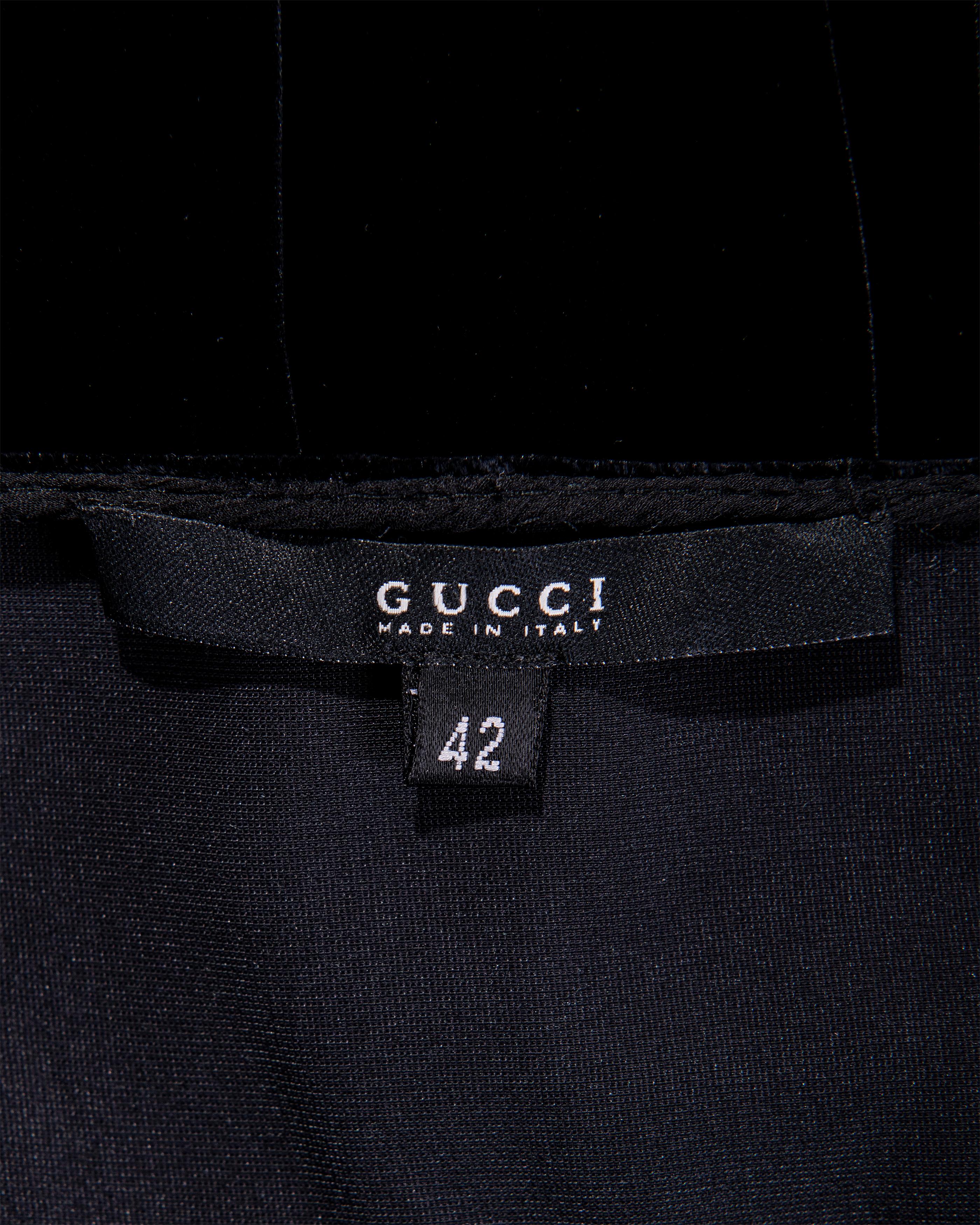 A/W 2001 Gucci by Tom Ford Black Velvet and Silk Chiffon Babydoll Mini Dress 8