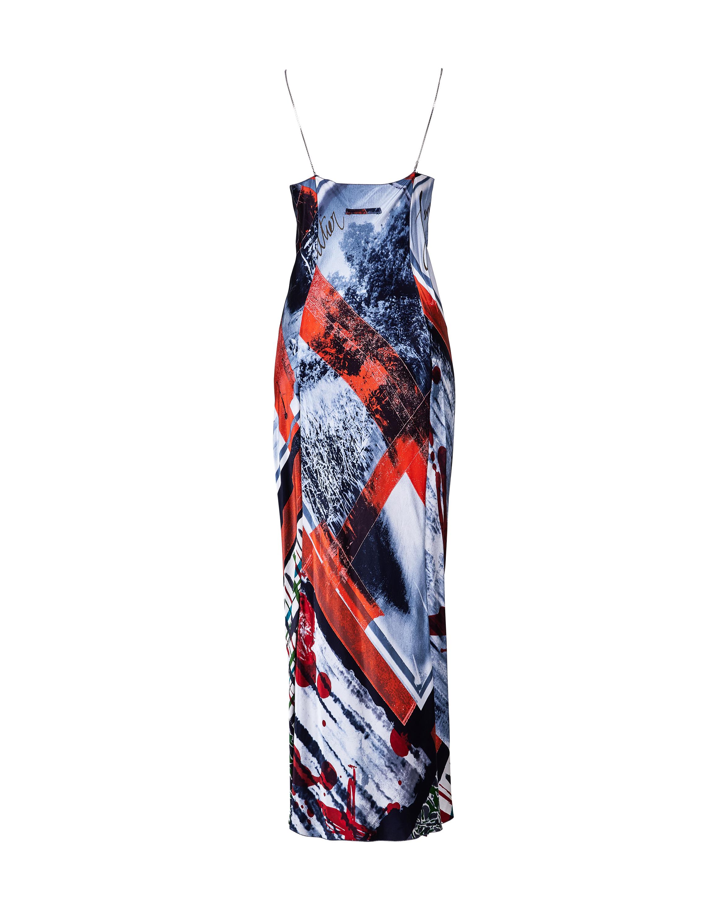 A/W 2001 Jean Paul Gaultier Printed Chain Strap Slip Dress 2