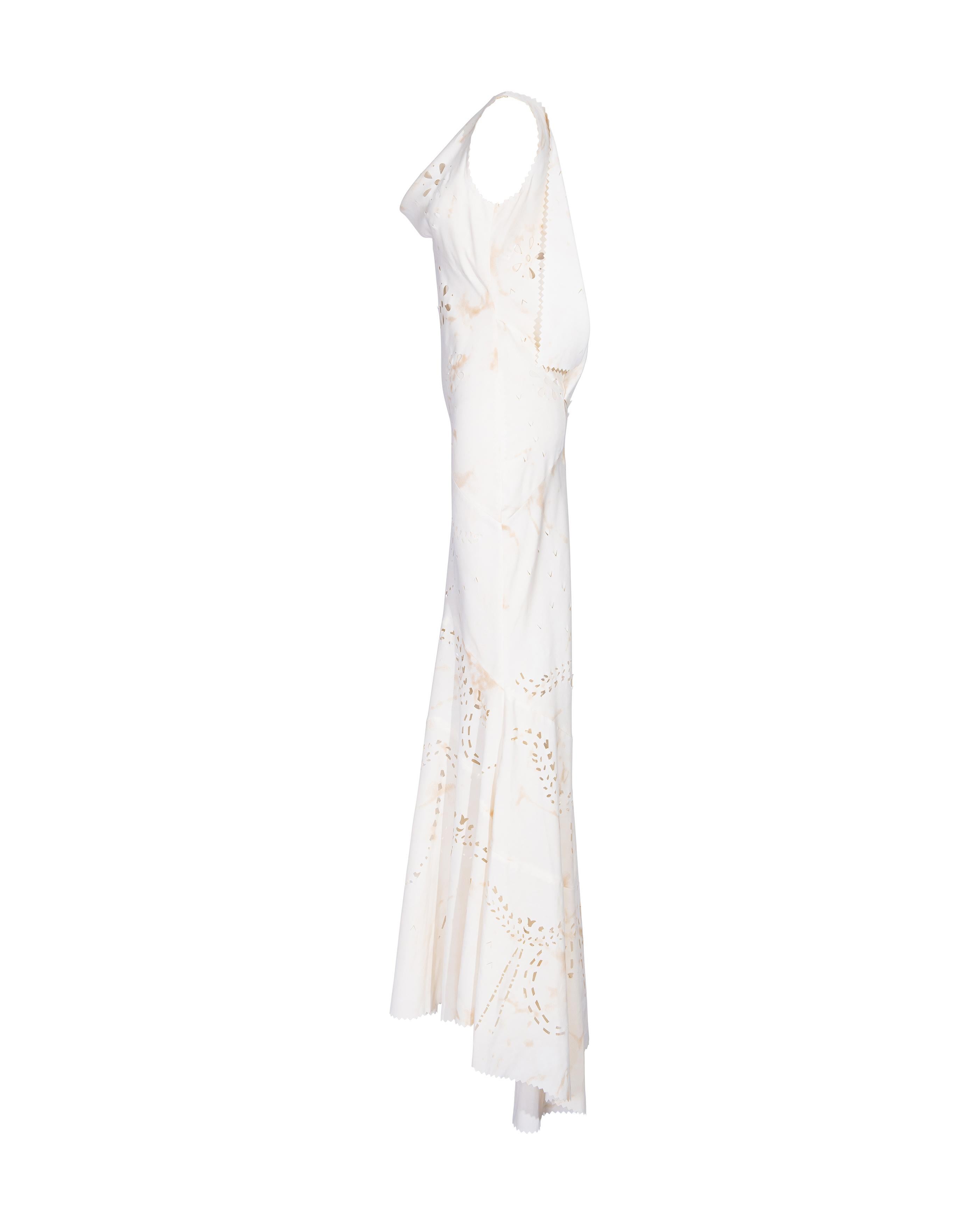 A/W 2001 John Galliano Bias Cut Cream Gown with Lasercut Floral Details 5