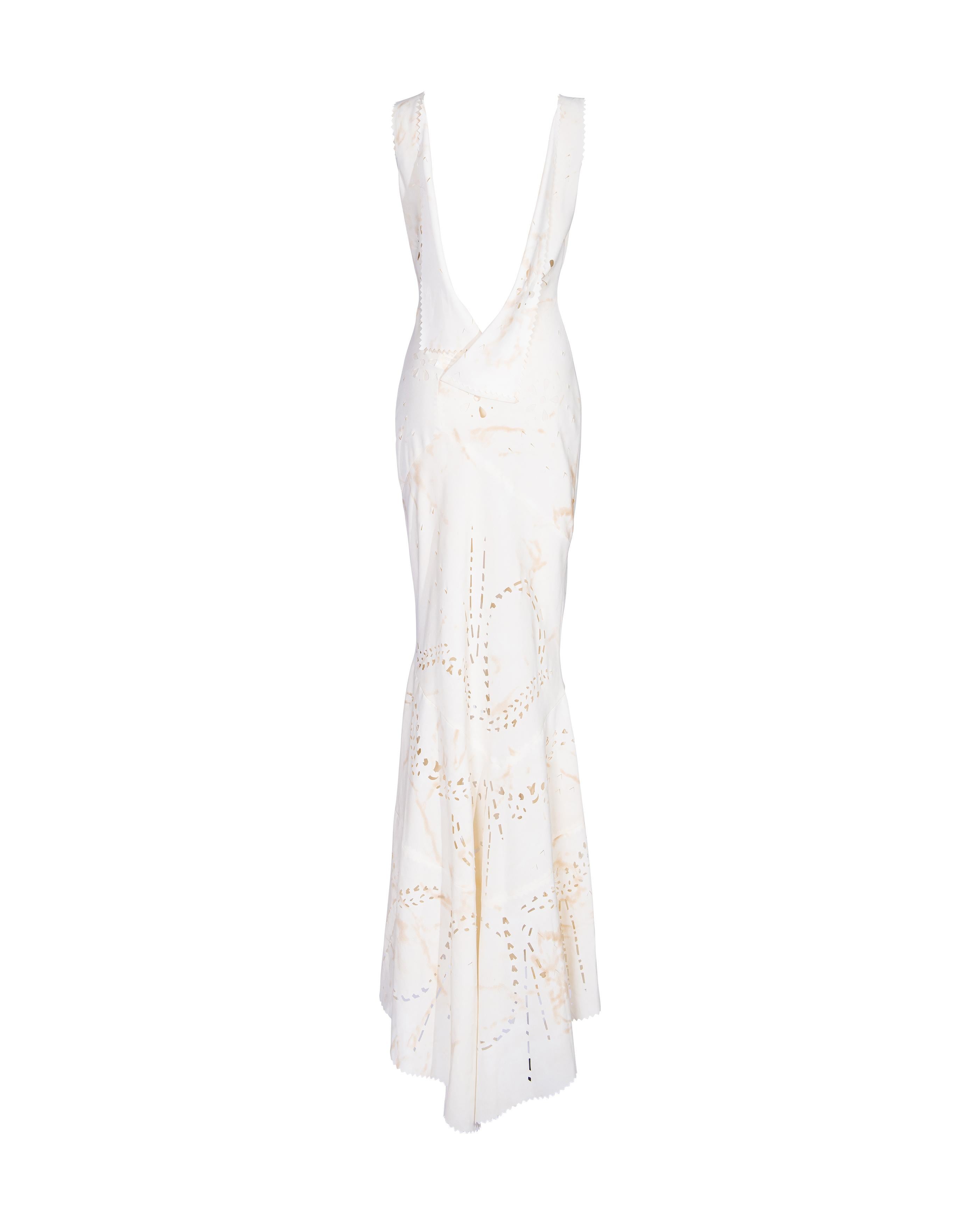 A/W 2001 John Galliano Bias Cut Cream Gown with Lasercut Floral Details 6