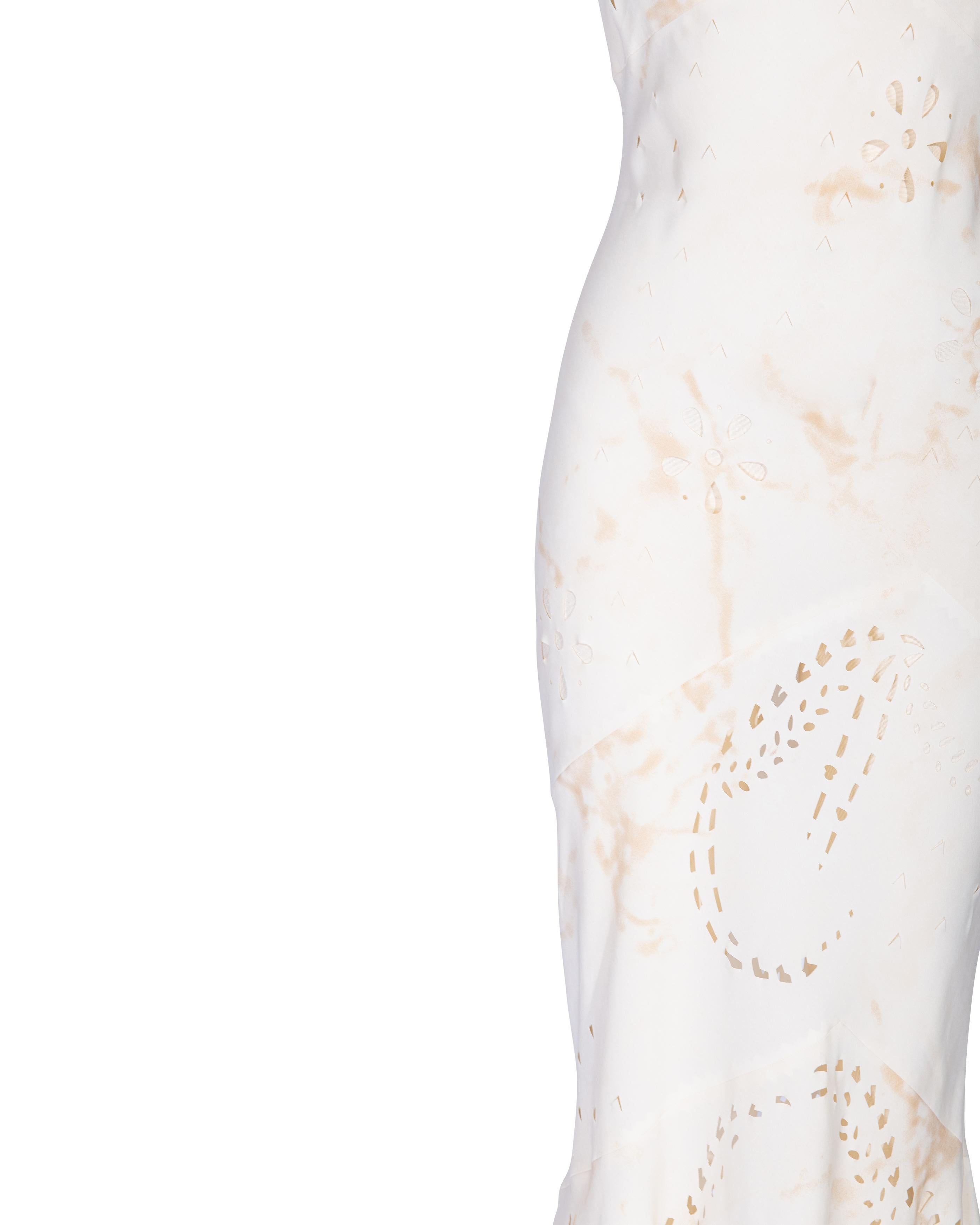 A/W 2001 John Galliano Bias Cut Cream Gown with Lasercut Floral Details 7