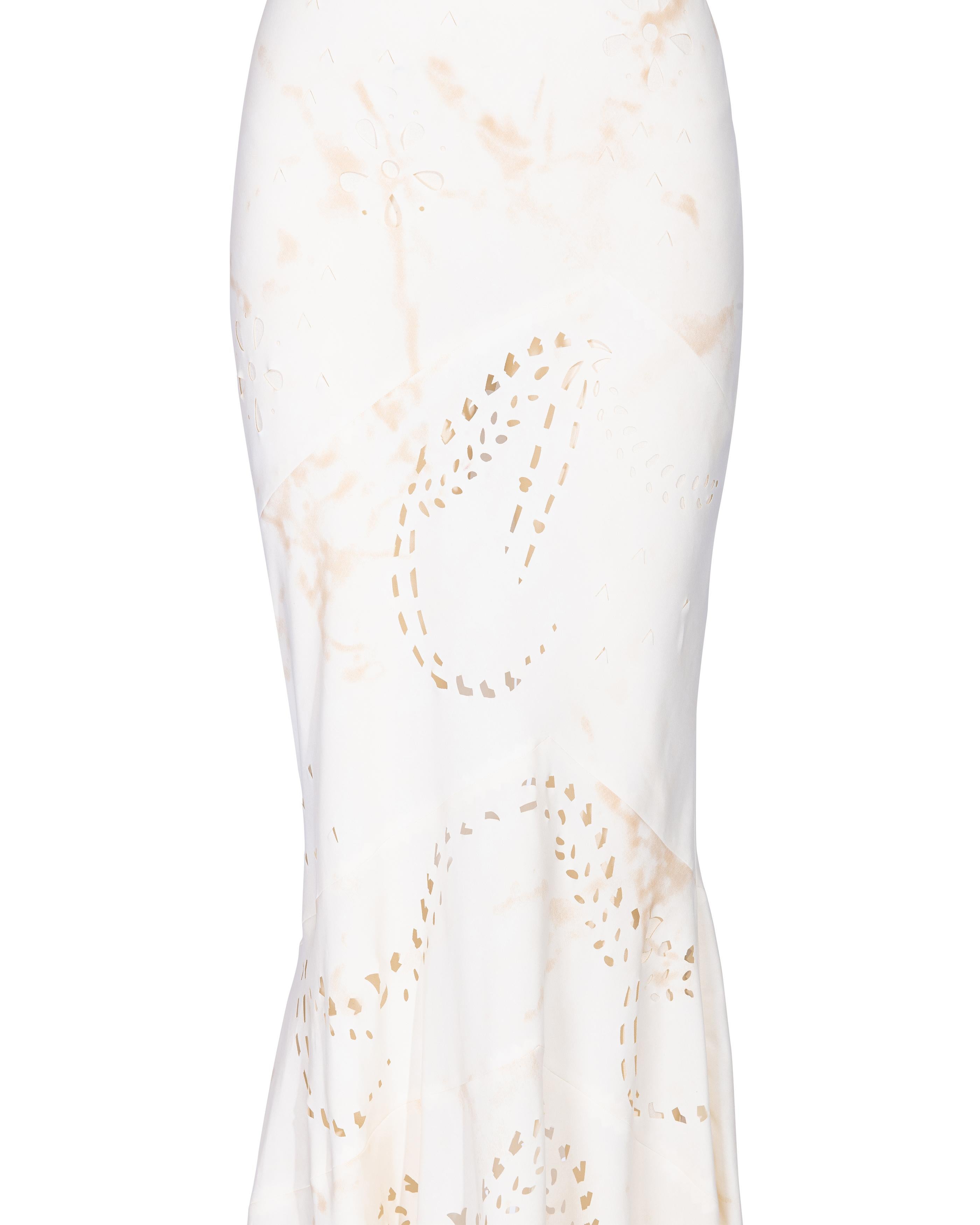 A/W 2001 John Galliano Bias Cut Cream Gown with Lasercut Floral Details 2