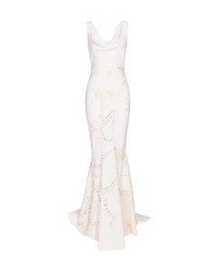 A/W 2001 John Galliano Bias Cut Cream Gown with Lasercut Floral Details