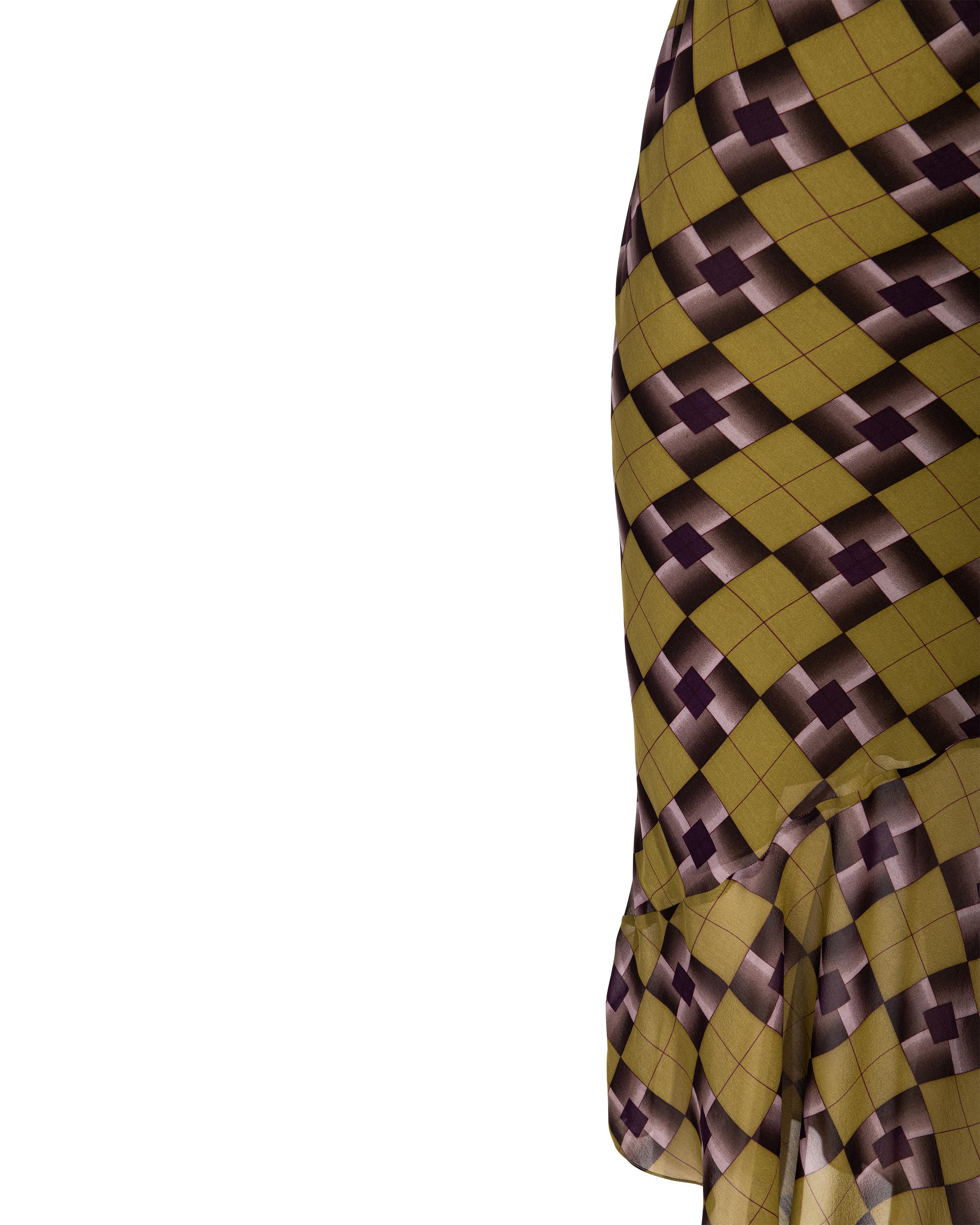 A/W 2001 John Galliano Green and Gray Tartan Silk Chiffon Slip Dress For Sale 2