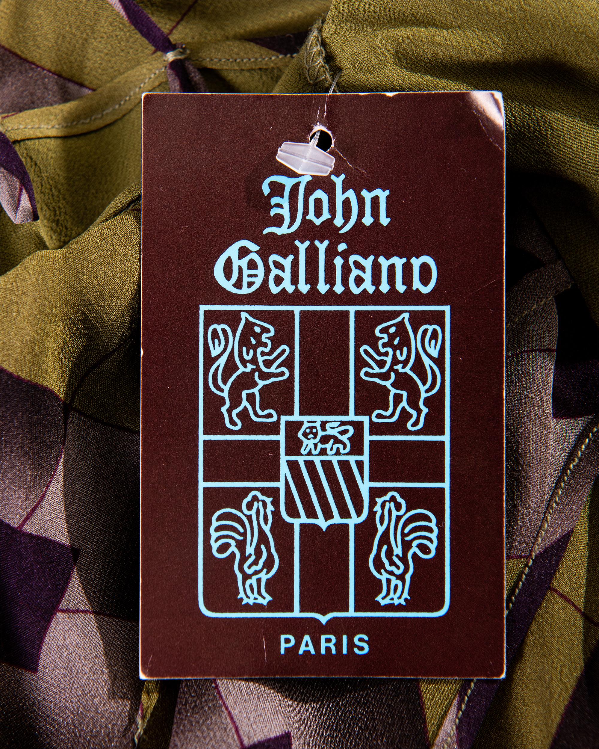A/W 2001 John Galliano Green and Gray Tartan Silk Chiffon Slip Dress 5