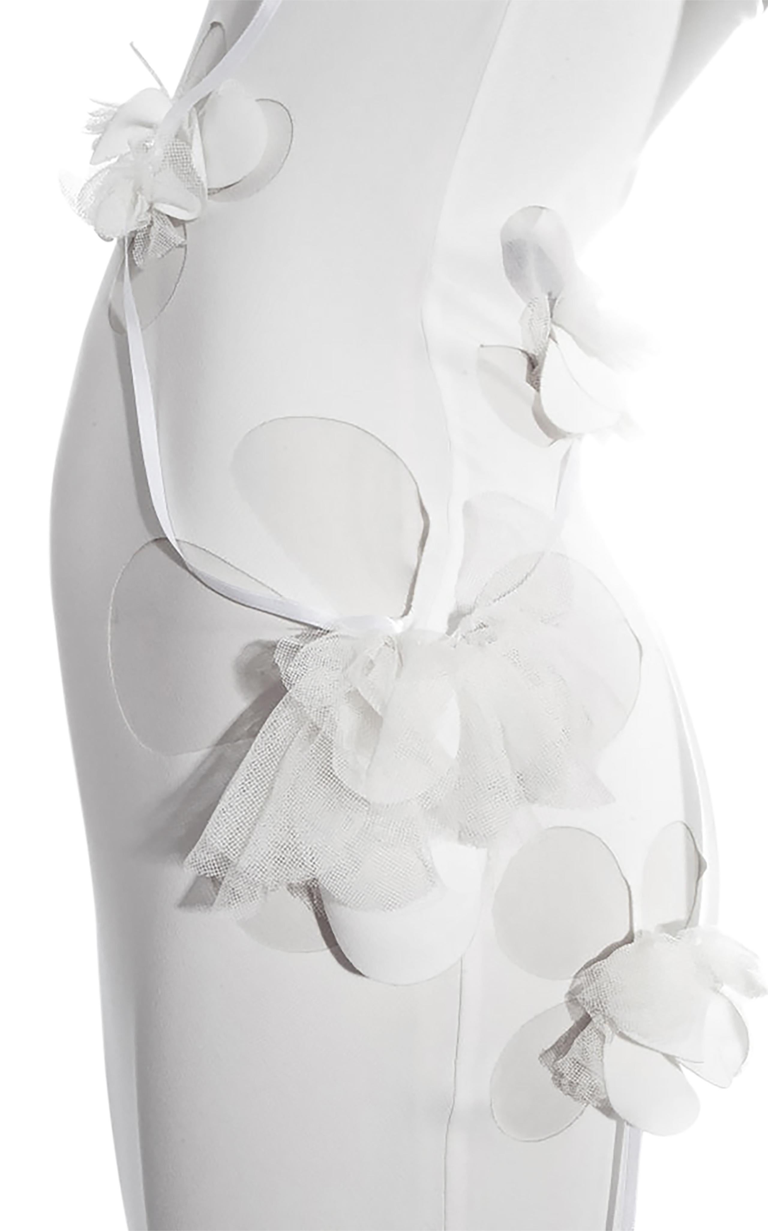 A/W 2001 John Galliano White Gown with 3D Floral Appliques 7