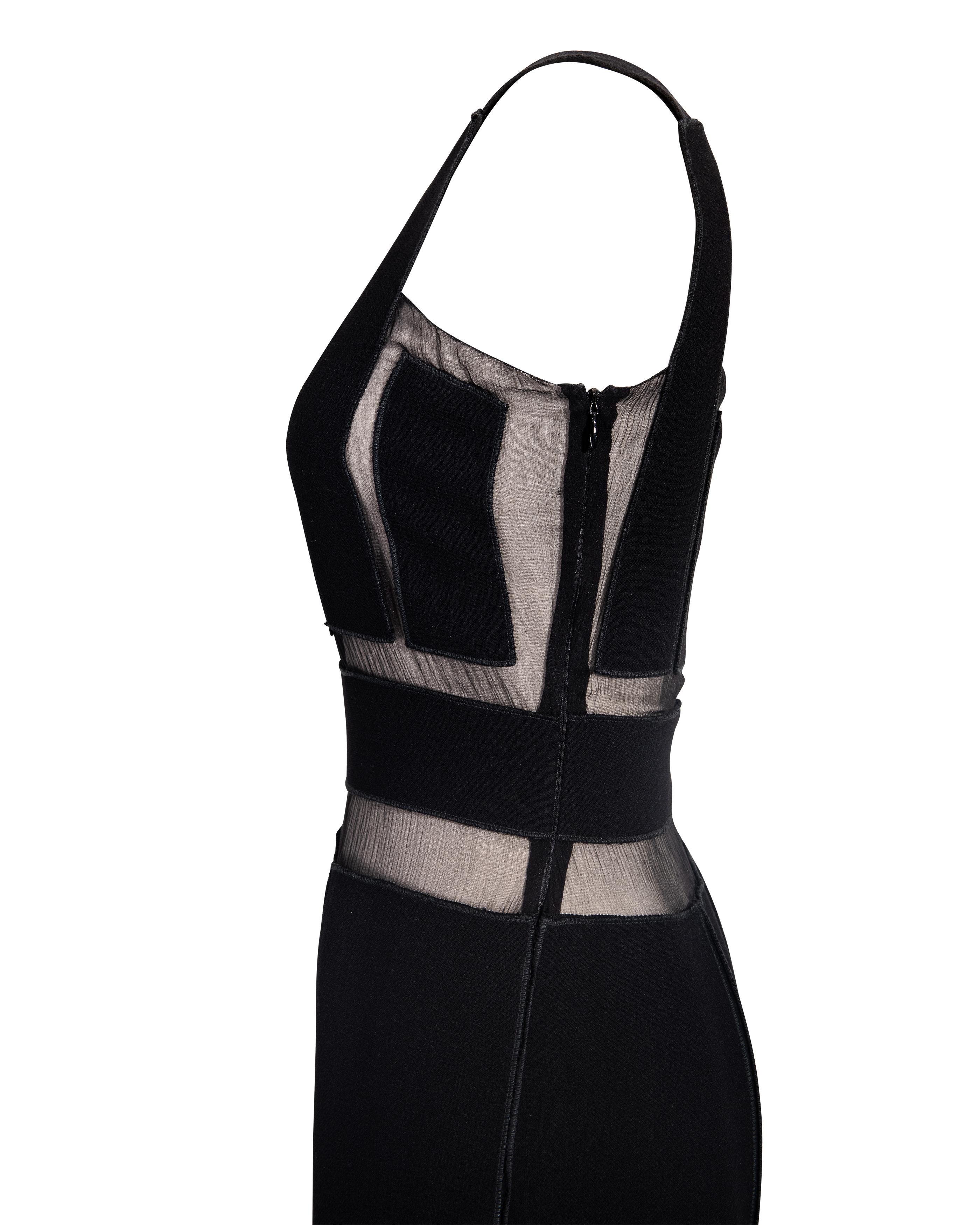 A/W 2001 Prada Black Dress with Semi-Sheer Silk Chiffon Paneling 4