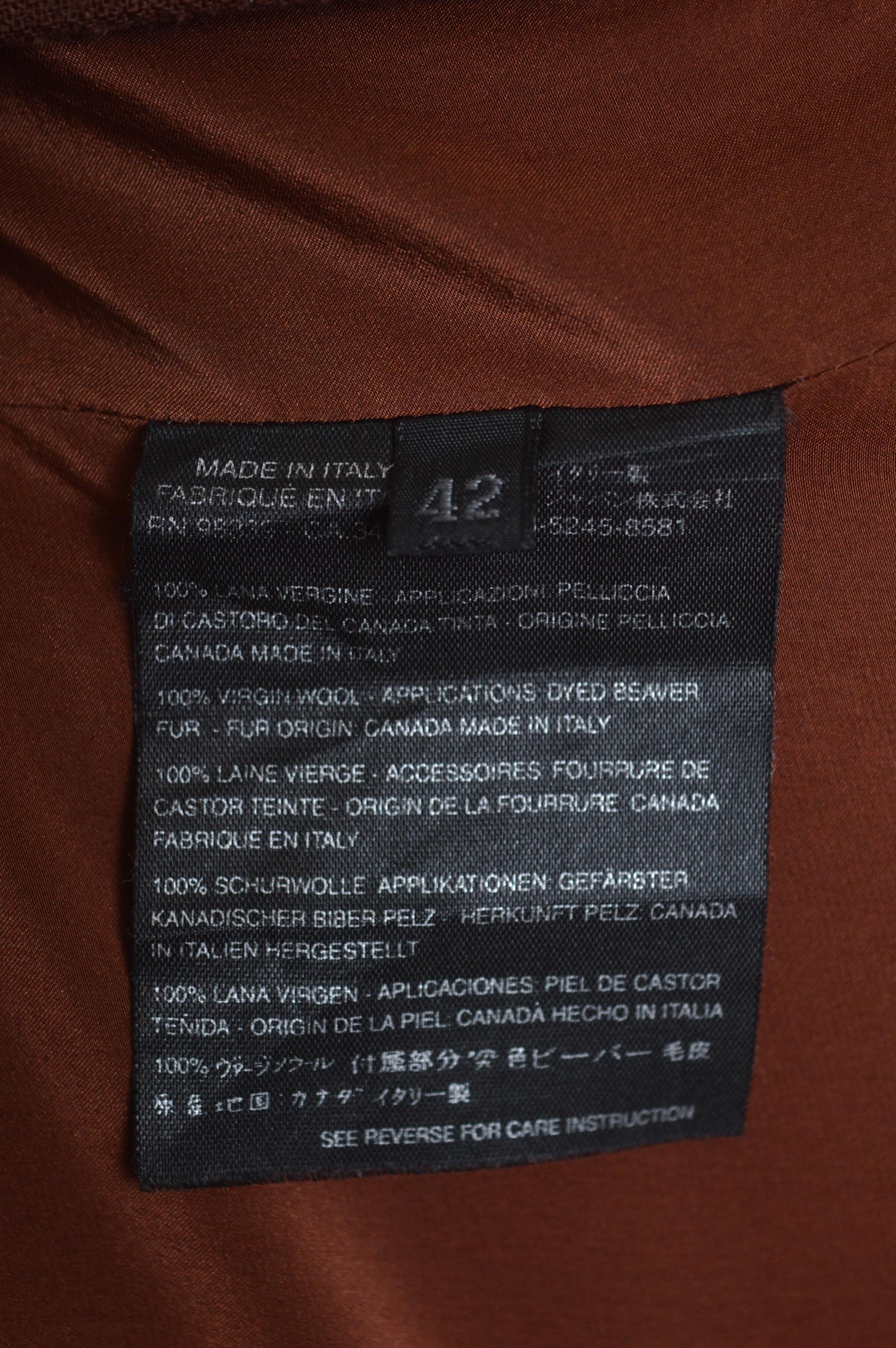 A/W 2001 Prada Chocolate Brown long Wool Coat with Beaver fur Cuffs For Sale 12