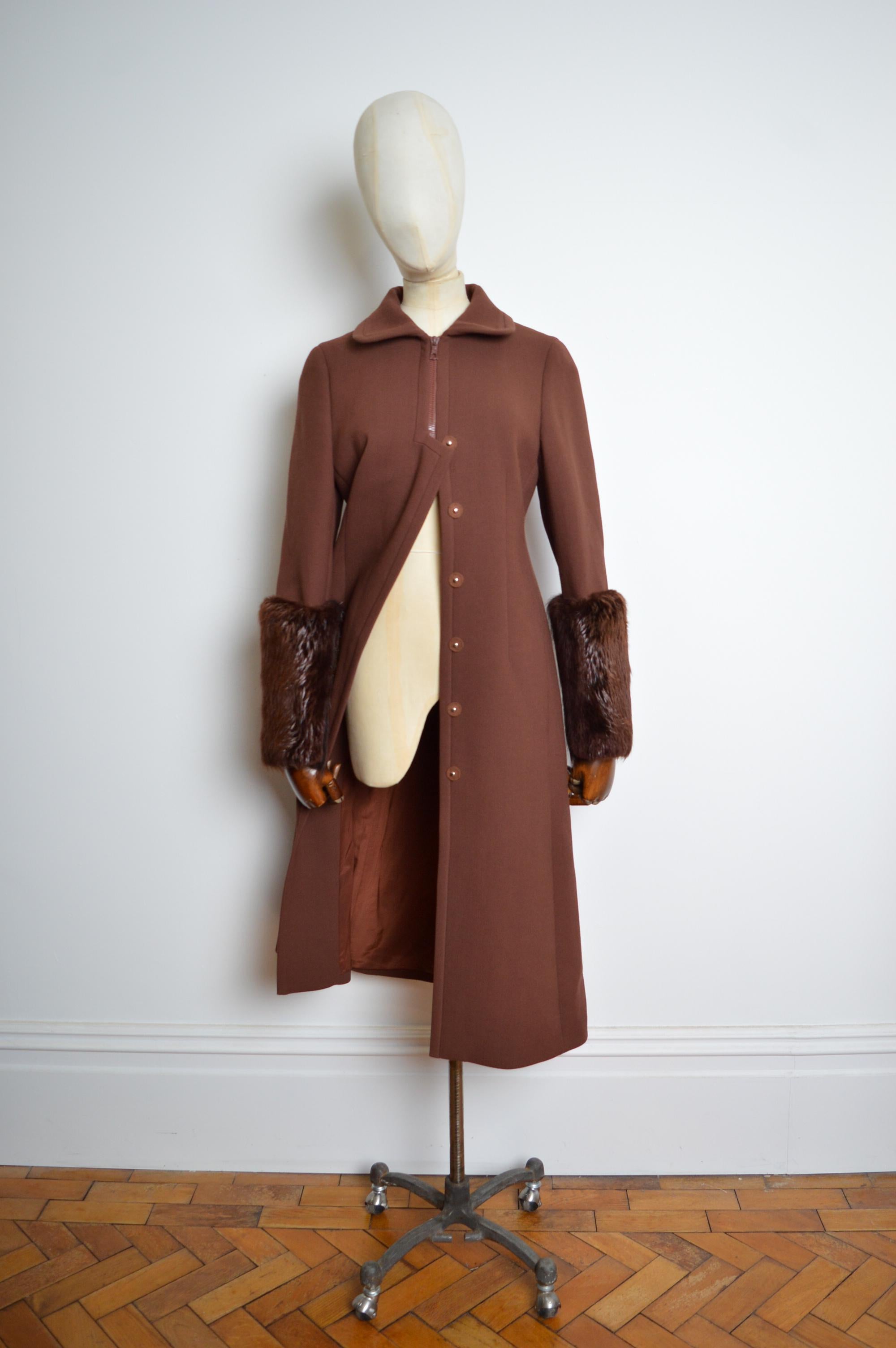 A/W 2001 Prada Chocolate Brown long Wool Coat with Beaver fur Cuffs For Sale 1