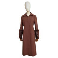 A/W 2001 PRADA Runway Chocolate Brown long Wool Coat with fur Cuffs
