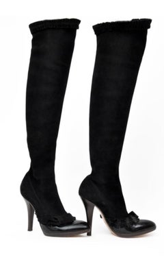 A/W 2001 Tom Ford for Yves Saint Laurent Black Suede Over the Knee Boots 37 - 7