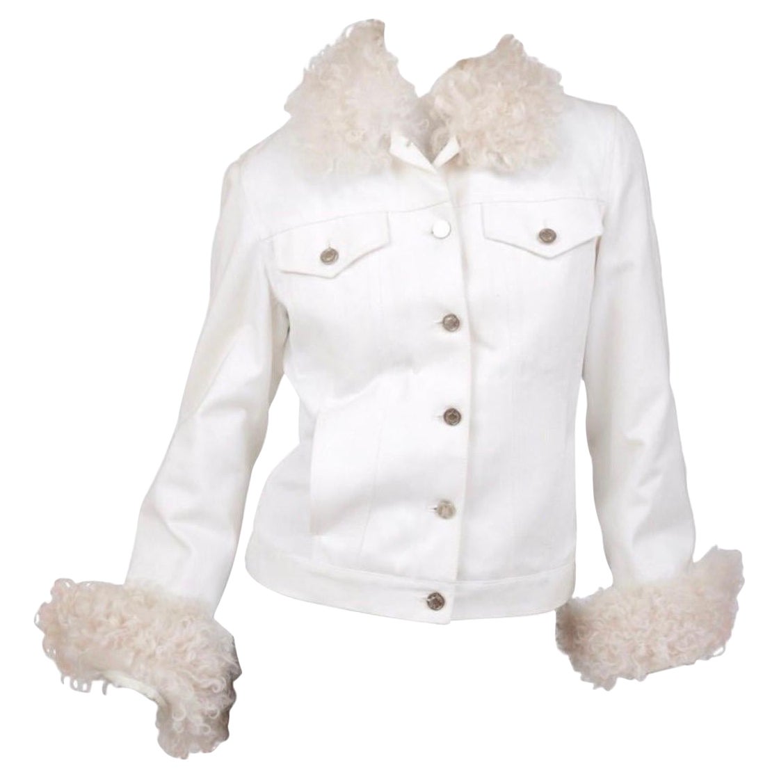 Tom Ford pour Gucci, veste vintage en jean blanc et fourrure d'agneau, A/H 2001