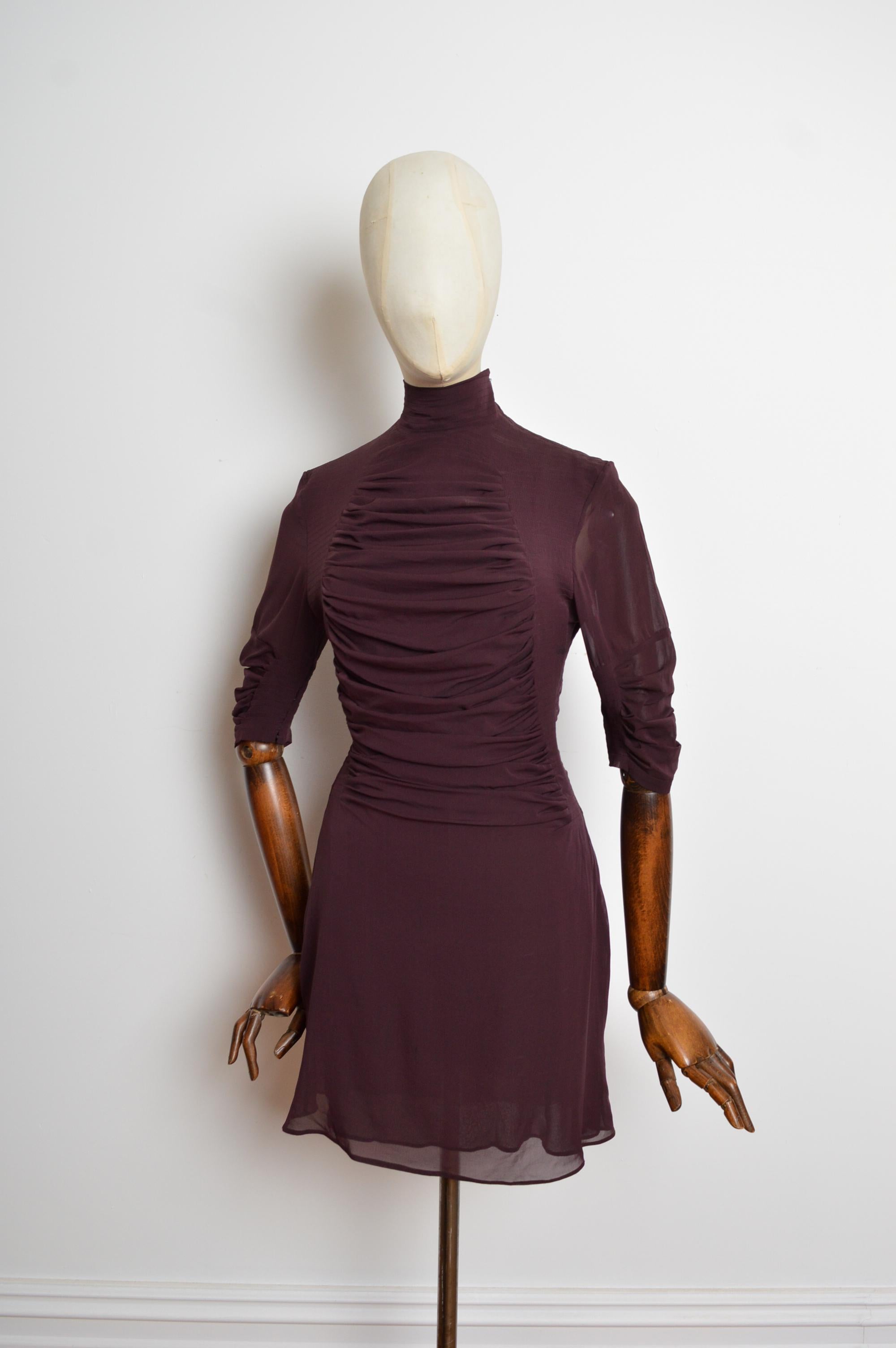 Black A/W 2001 Yves Saint Laurent by Tom Ford Plum Maroon Silk high Neck mini Dress For Sale