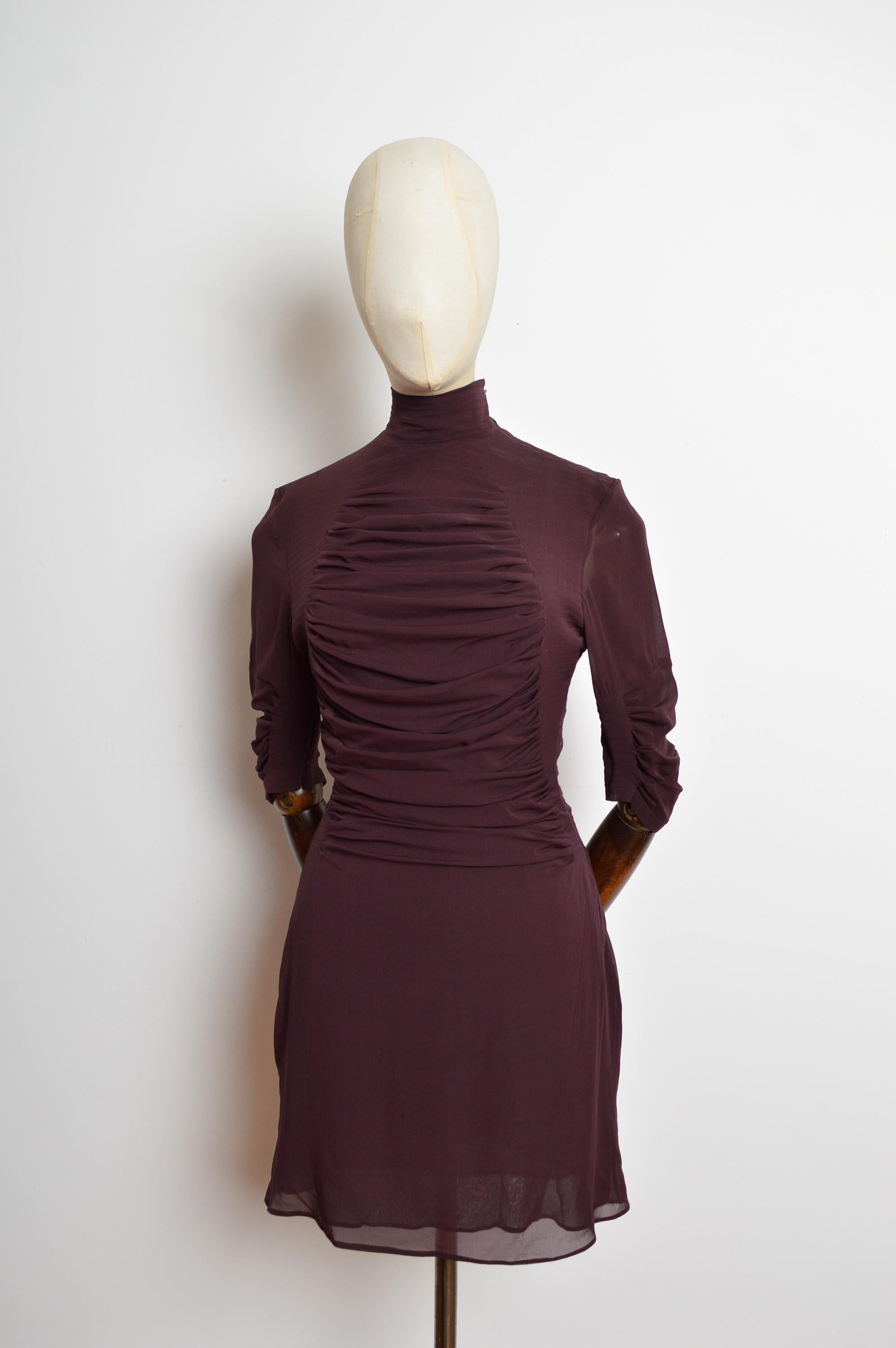 A/W 2001 Yves Saint Laurent by Tom Ford Plum Maroon Silk high Neck mini Dress For Sale 1