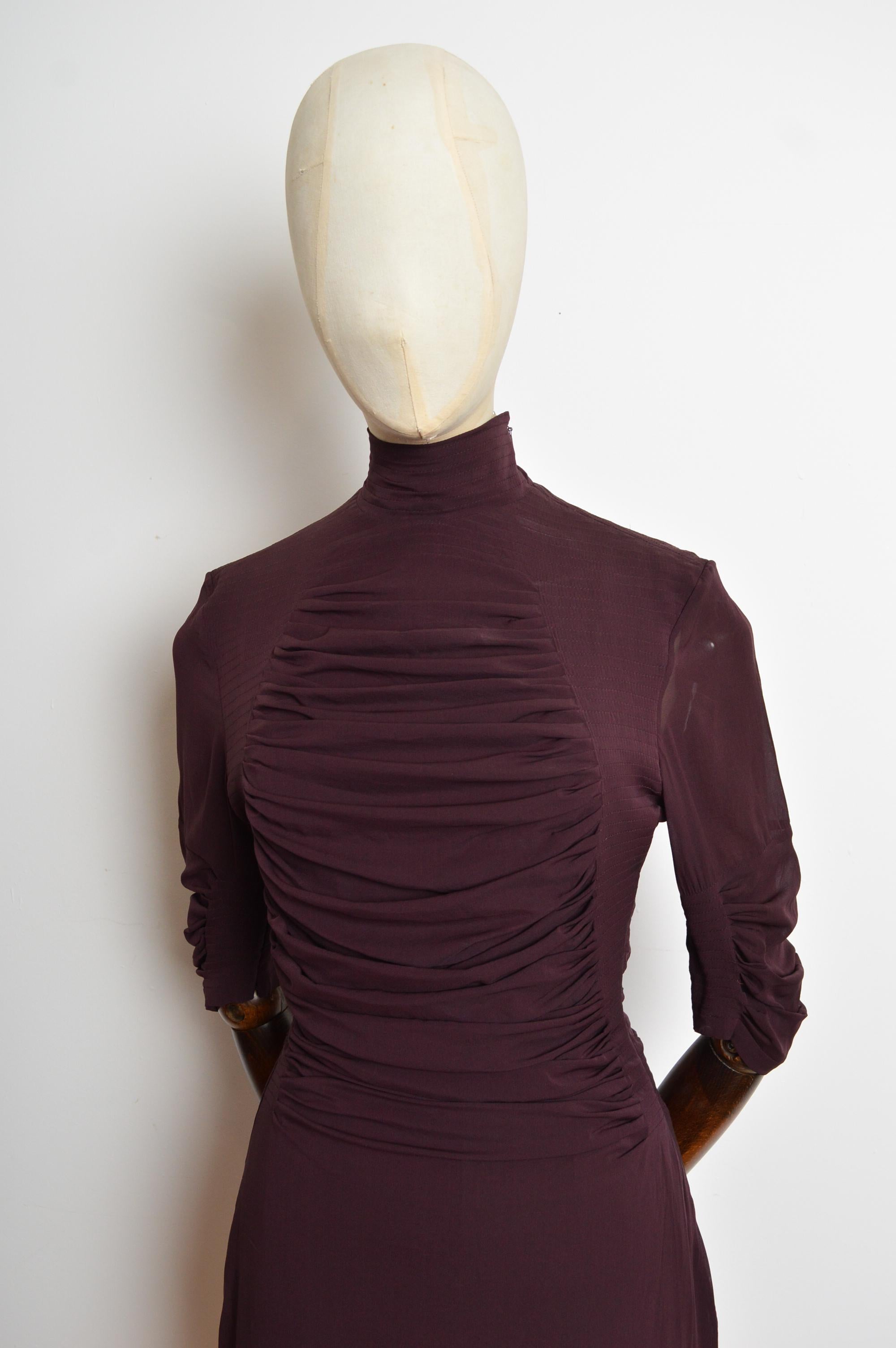 A/W 2001 Yves Saint Laurent by Tom Ford Plum Maroon Silk high Neck mini Dress For Sale 2