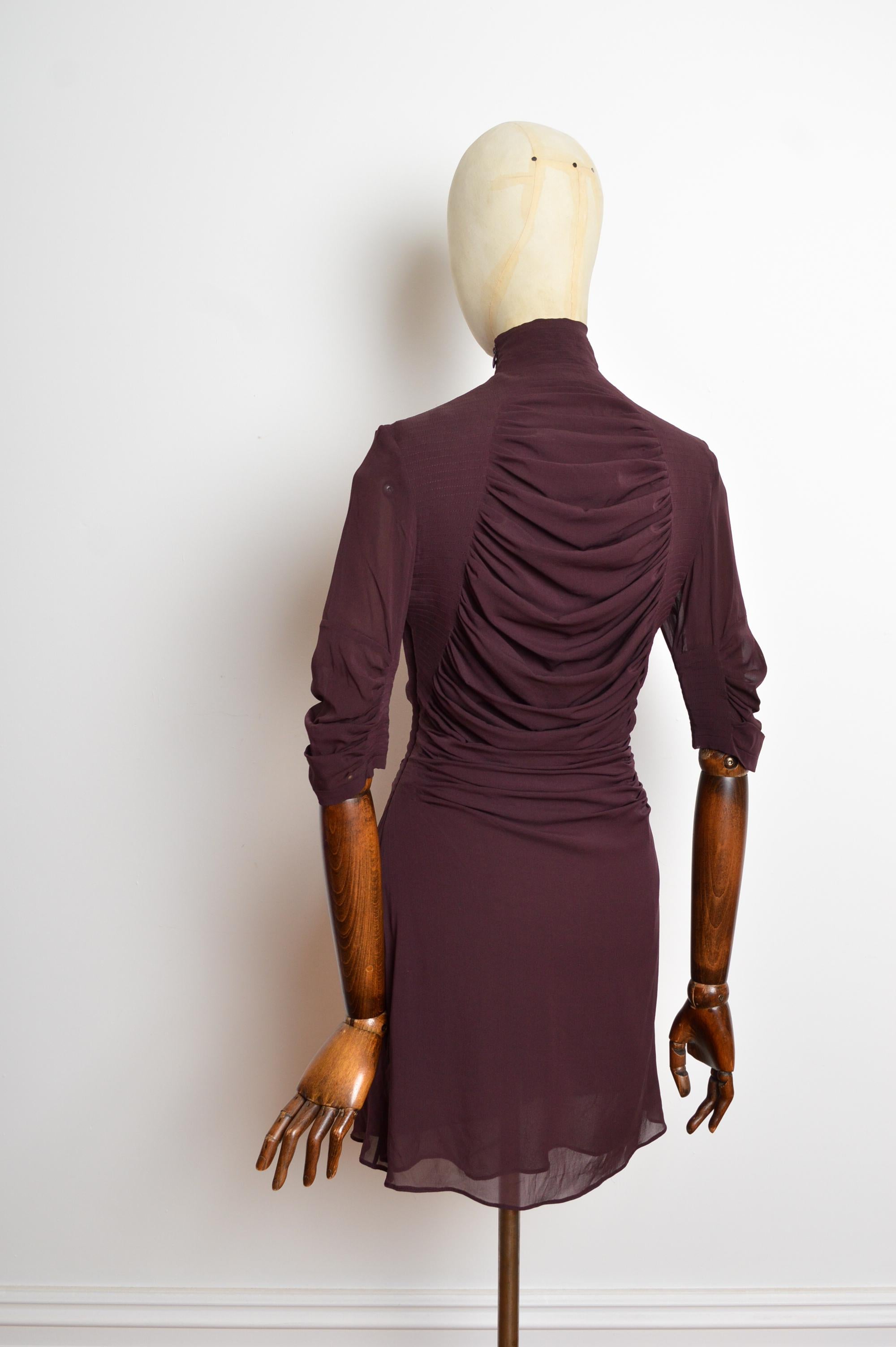 A/W 2001 Yves Saint Laurent by Tom Ford Plum Maroon Silk high Neck mini Dress For Sale 3