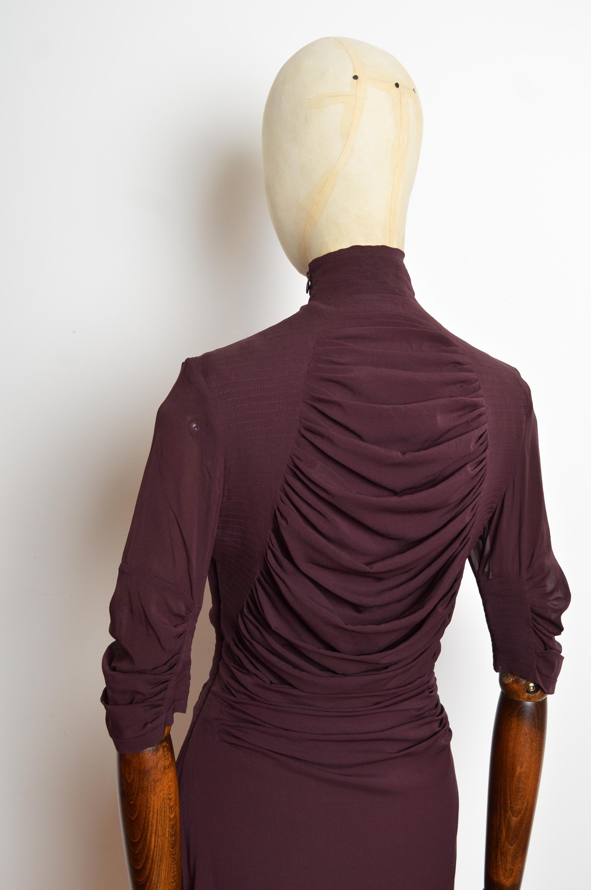 A/W 2001 Yves Saint Laurent by Tom Ford Plum Maroon Silk high Neck mini Dress For Sale 4