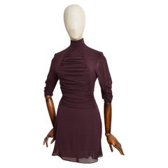 A/W 2001 Yves Saint Laurent by Tom Ford Plum Maroon Silk high Neck mini Dress