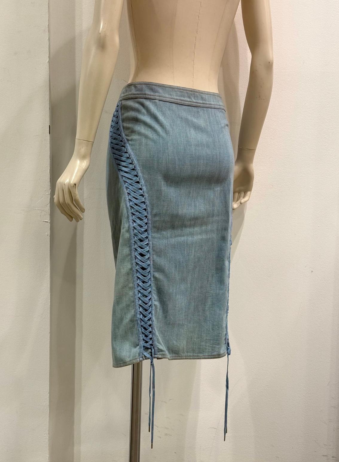 Falda con cordones A/W 2002 Christian Dior by Galliano Azul en venta