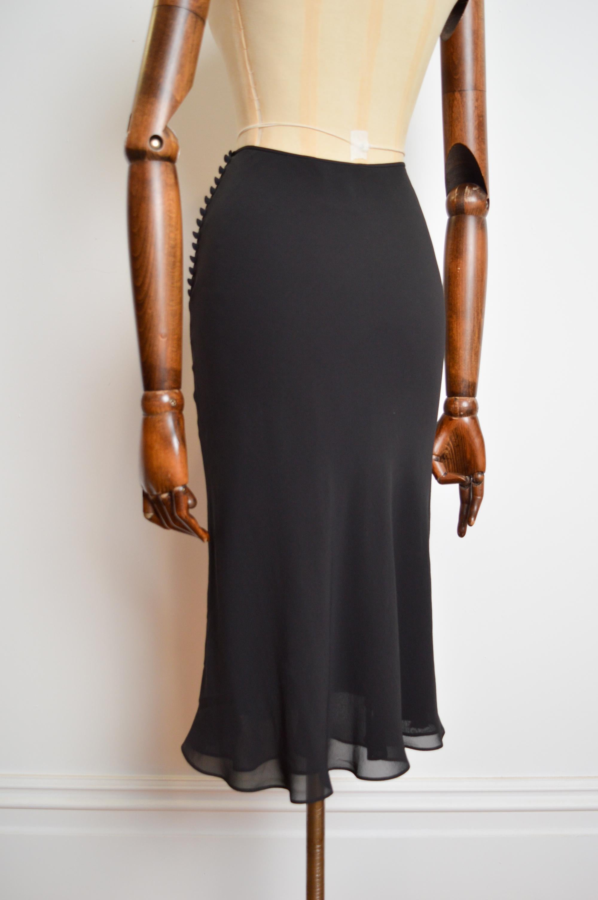 A/W 2002 Christian Dior by John Galliano Black Silk Bias cut Button down Skirt For Sale 9