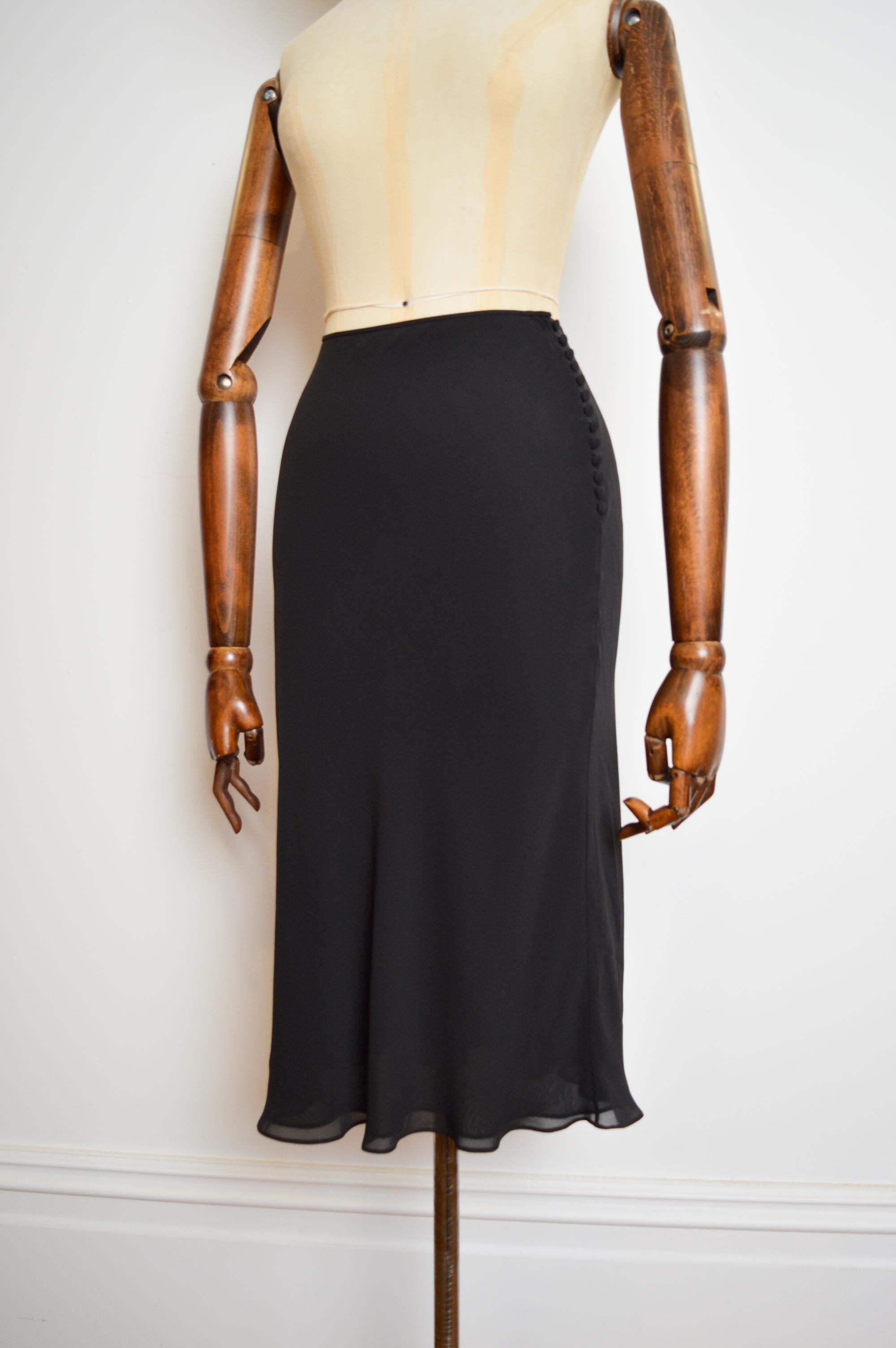 A/W 2002 Christian Dior by John Galliano Black Silk Bias cut Button down Skirt For Sale 1