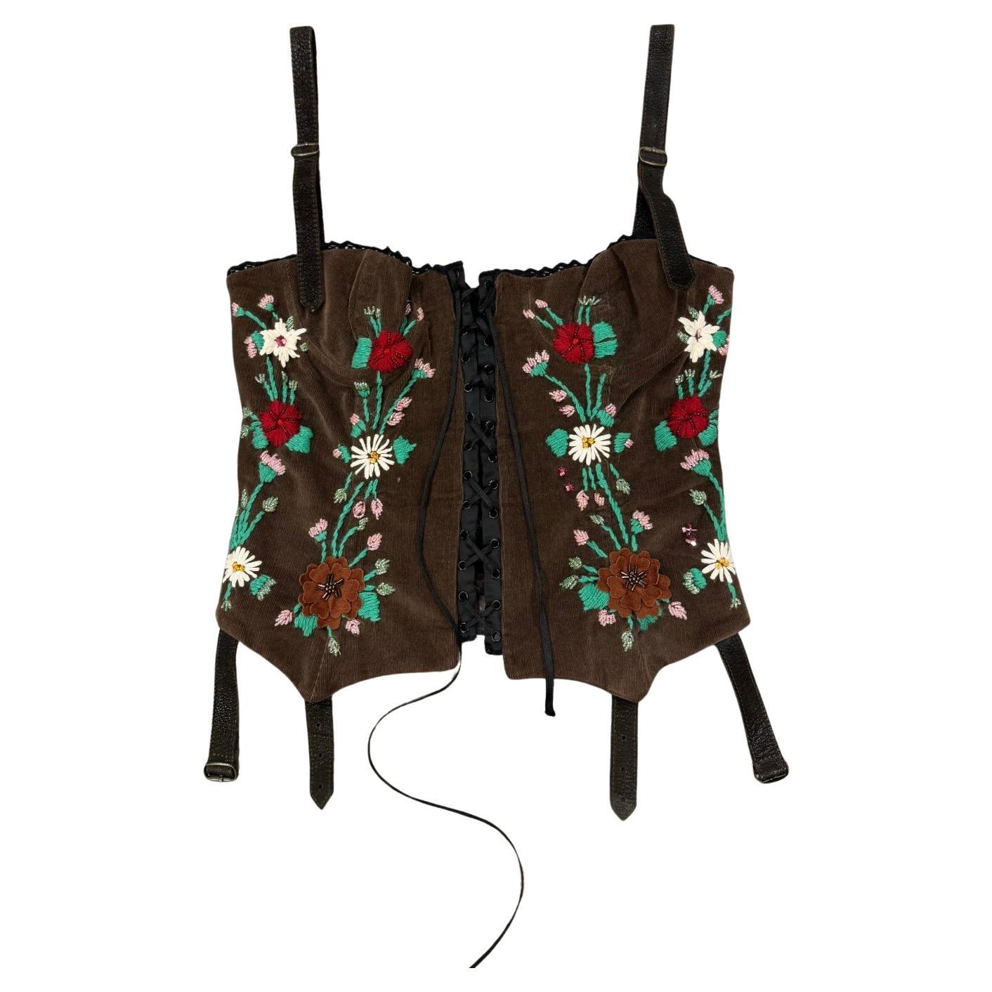 Corsetto in velluto a coste D.G. A/I 2002 con ricamo floreale in vendita