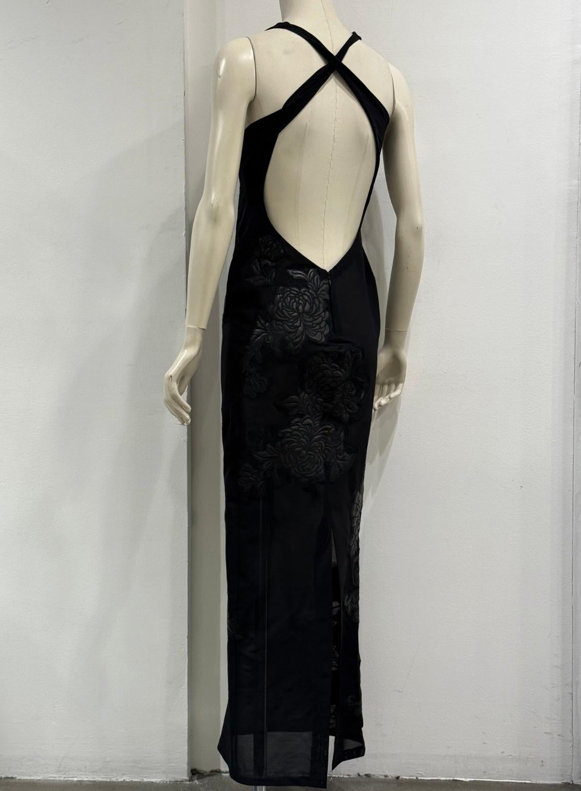 A/W 2002 Roberto Cavalli runway leather floral patches sheer dress en vente 5