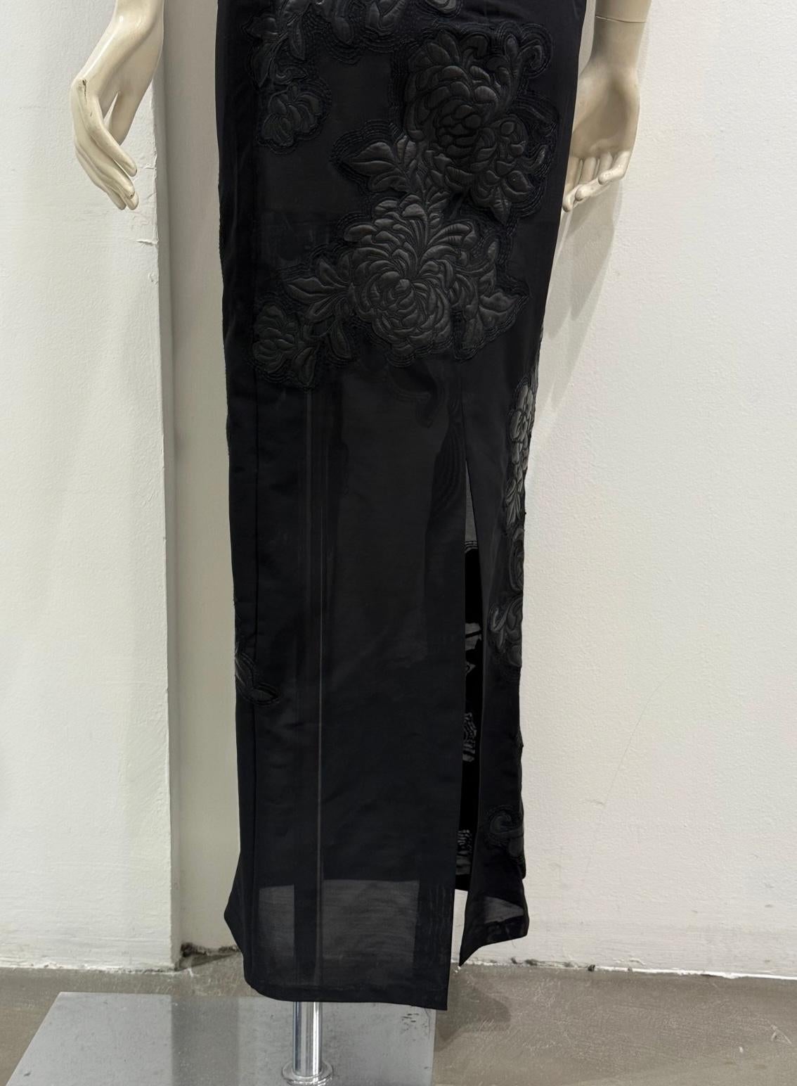 A/W 2002 Roberto Cavalli runway leather floral patches sheer dress en vente 6